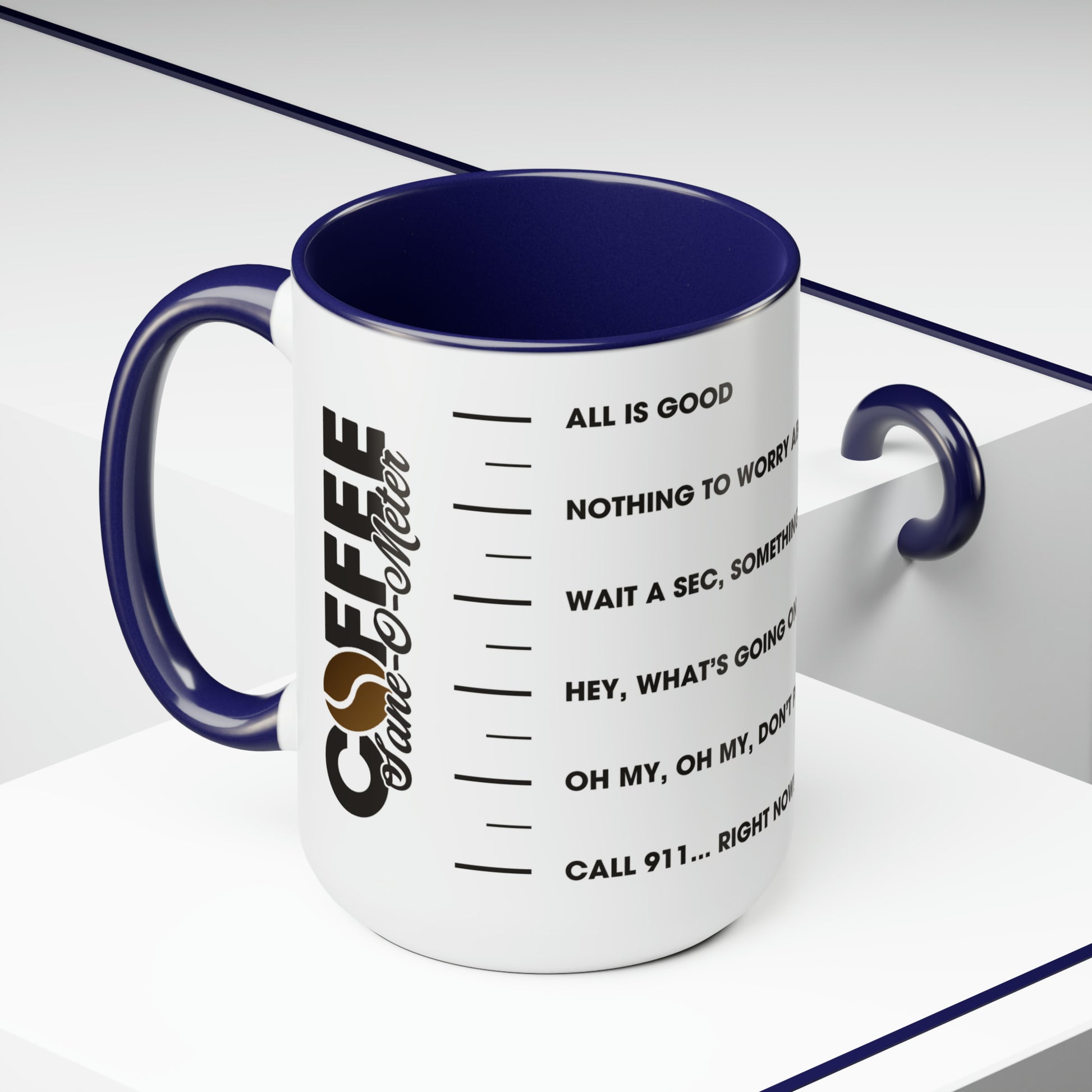 Coffee "Sane-O-Meter" Two-Tone Coffee Mug, 15oz