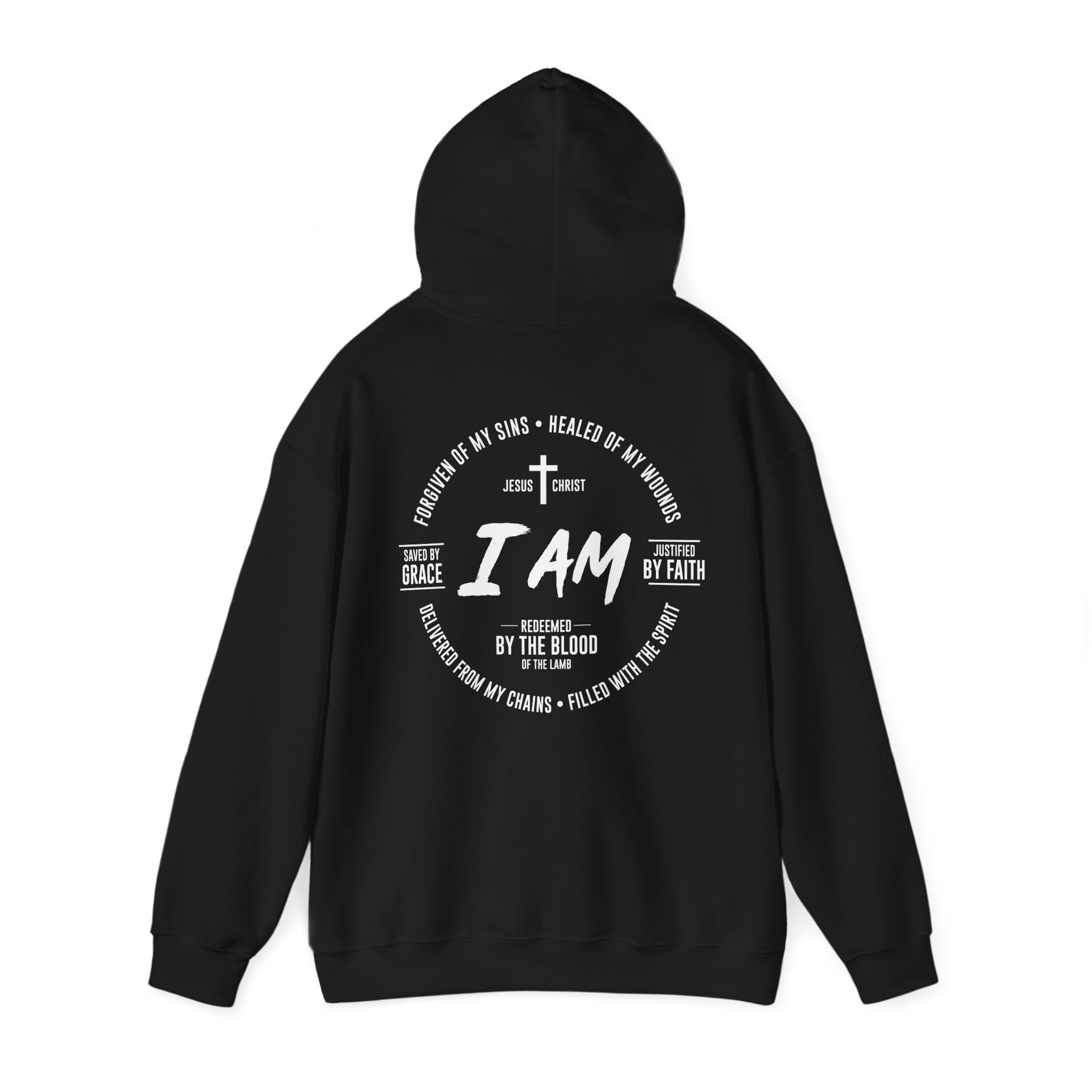 I am Redeemed by the Blood of the Lamb Round Design Hoodie.