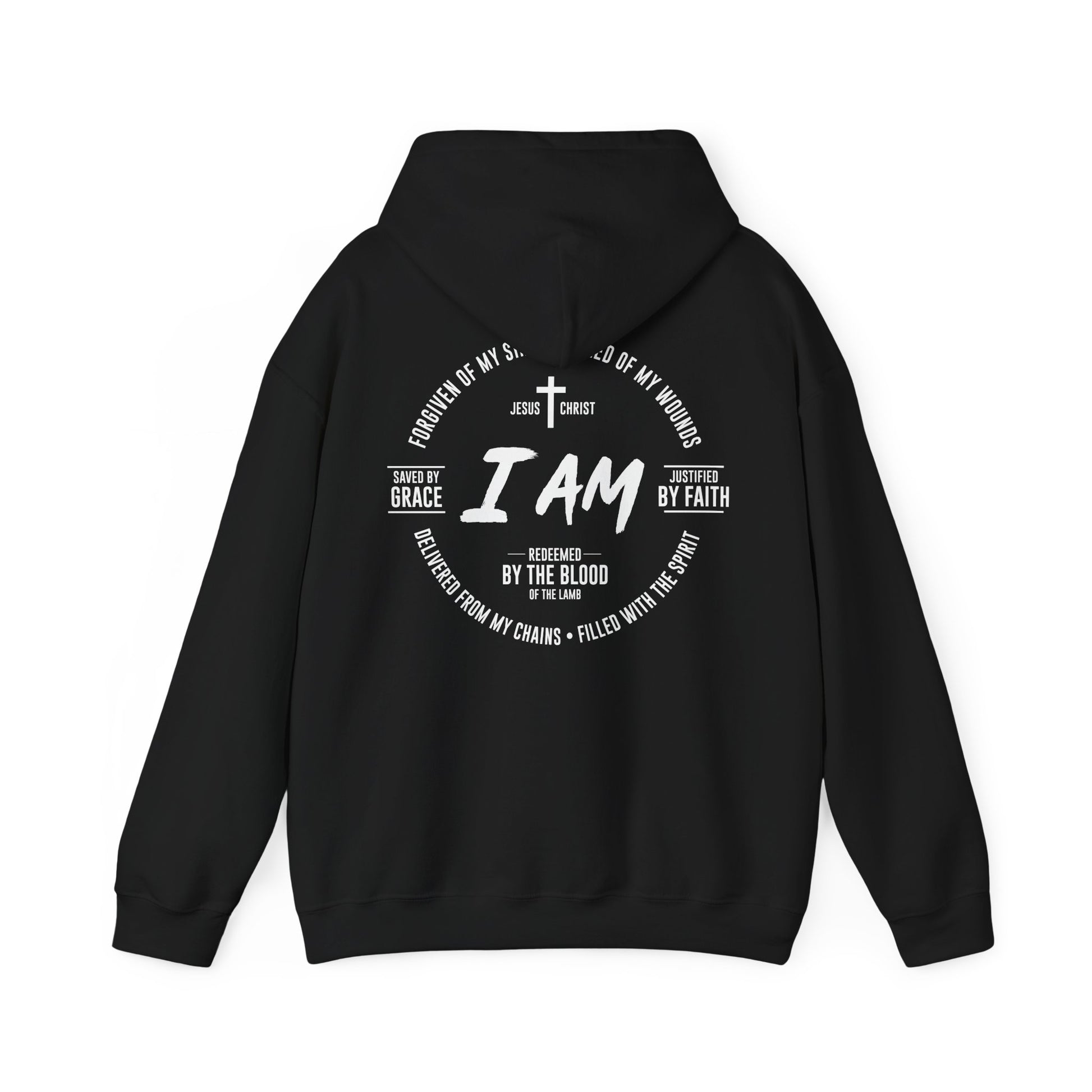 I am Redeemed by the Blood of the Lamb Round Design Hoodie.