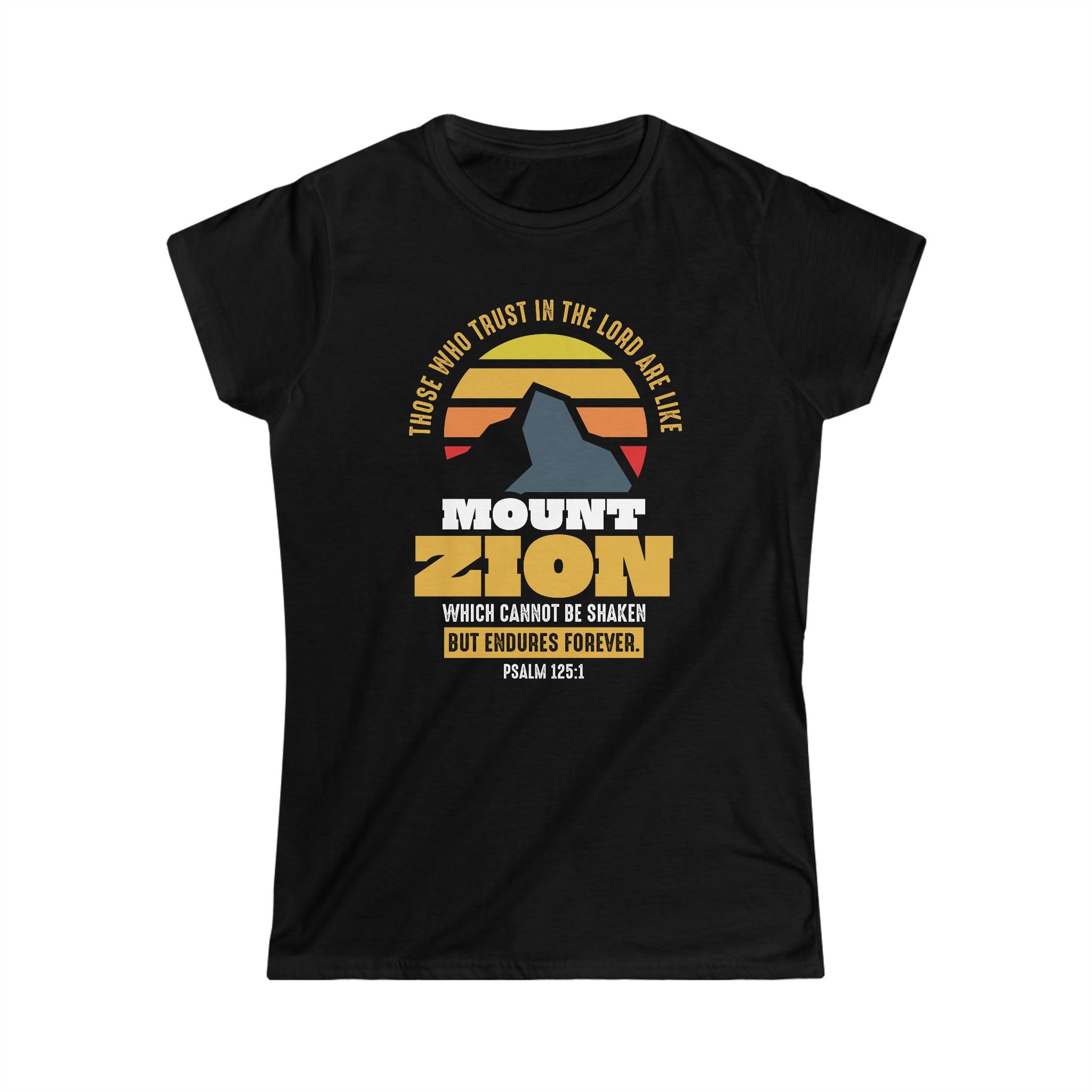 Mount Zion Christian Women Shirt with Mountain and Sun Gradient - Joe Camilo Designs