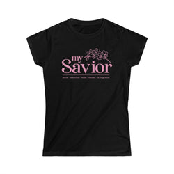 Image of My Savior Christian Women Shirt with Orchid Flower, Saves, Sanctifies, Seals, Shields, Strengthens - Joe Camilo Designs