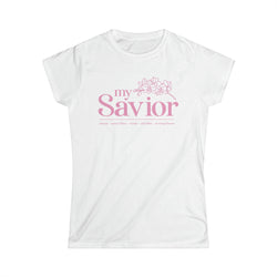 Image of My Savior Christian Women Shirt with Orchid Flower, Saves, Sanctifies, Seals, Shields, Strengthens - Joe Camilo Designs