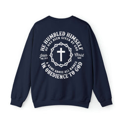 Image of He Humbled Himself Vintage Christian Sweatshirt with Fading Letters - Joe Camilo Designs