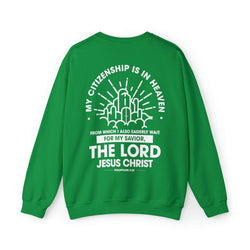 Image of Citizen of Heaven Line Design with Bible Verse Reference Sweatshirt - Joe Camilo Designs