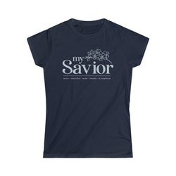 Image of My Savior Christian Women Shirt with Orchid Flower, Saves, Sanctifies, Seals, Shields, Strengthens - Joe Camilo Designs