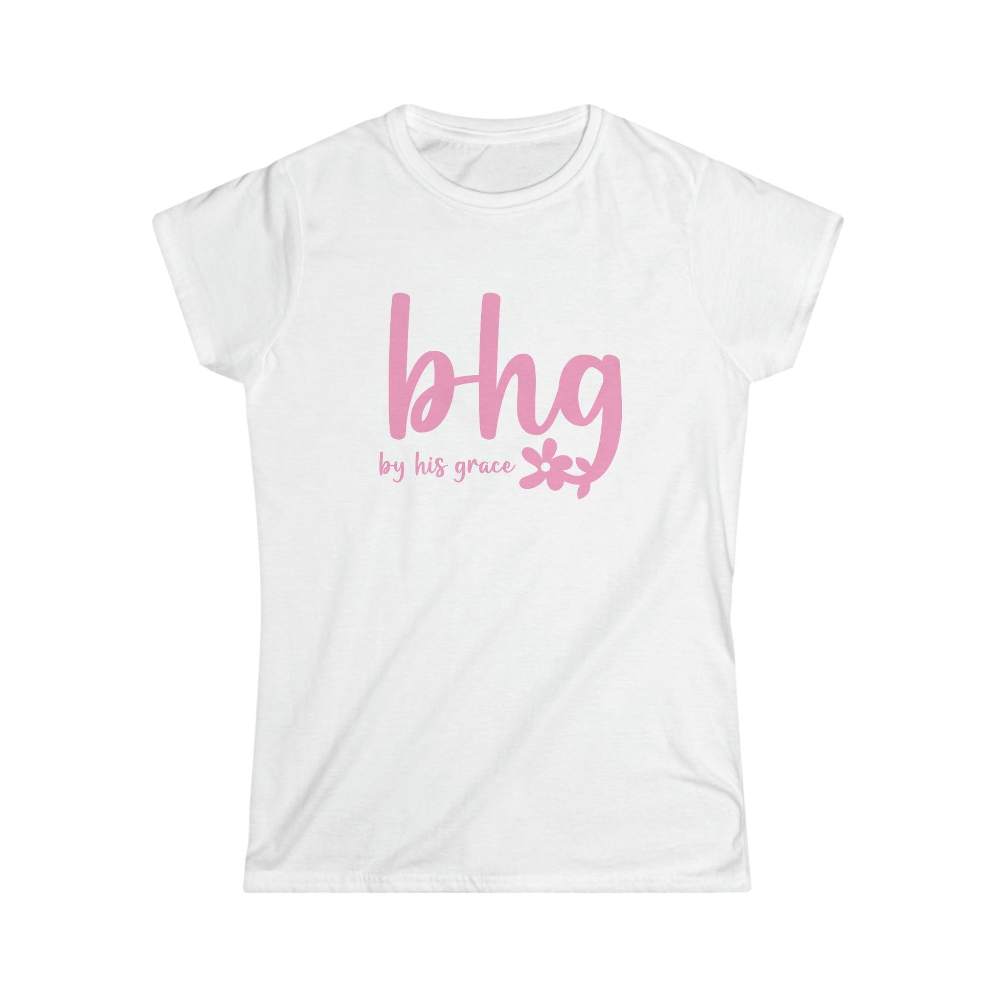 By His Grace Christian Women Shirt with Cursive Font and Flower, BHG - Joe Camilo Designs