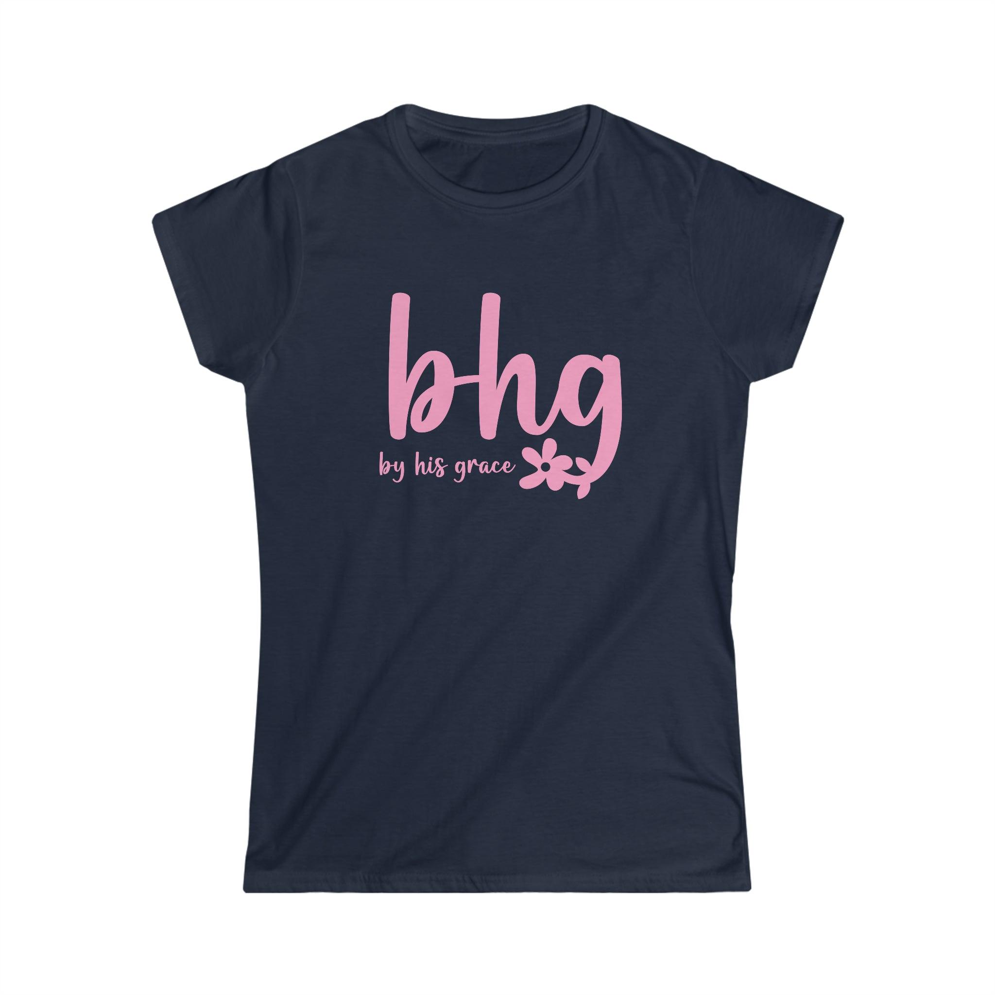 By His Grace Christian Women Shirt with Cursive Font and Flower, BHG - Joe Camilo Designs