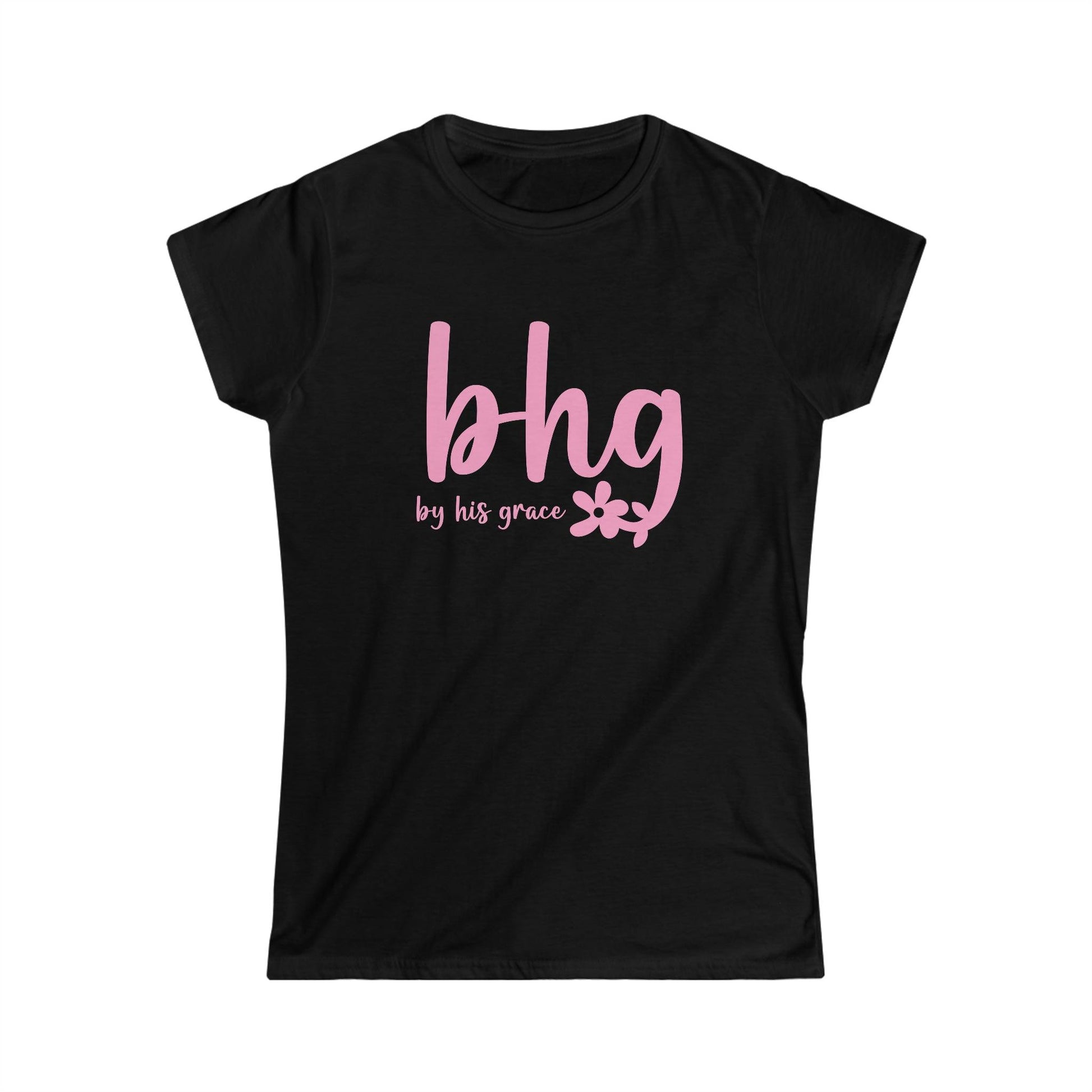 By His Grace Christian Women Shirt with Cursive Font and Flower, BHG - Joe Camilo Designs