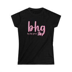 Image of By His Grace Christian Women Shirt with Cursive Font and Flower, BHG - Joe Camilo Designs