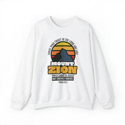 Image of Mount Zion Christian Sweatshirt with Mountain and Sun Gradient - Joe Camilo Designs