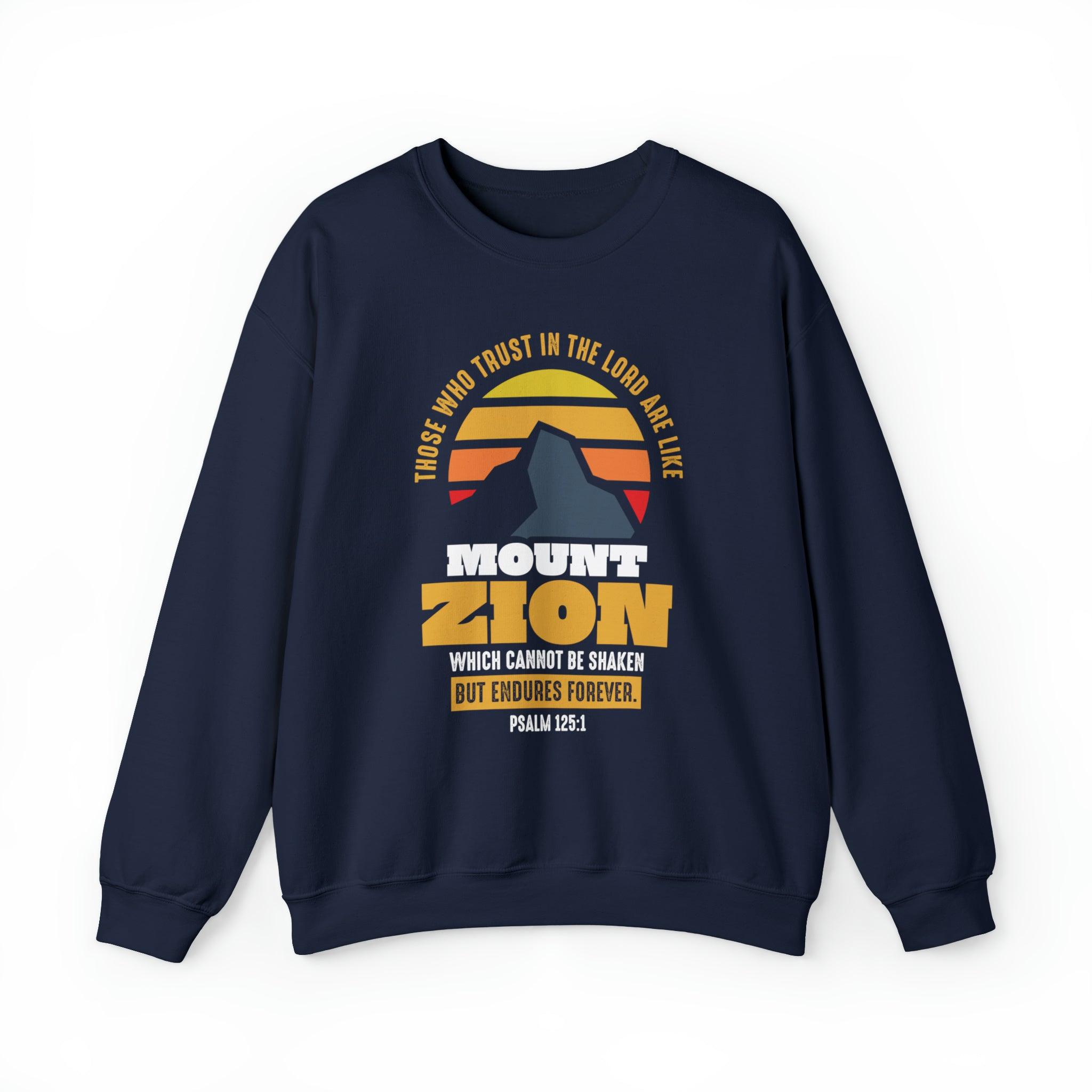 Mount Zion Christian Sweatshirt with Mountain and Sun Gradient - Joe Camilo Designs