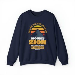 Image of Mount Zion Christian Sweatshirt with Mountain and Sun Gradient - Joe Camilo Designs