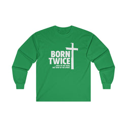 Image of Born Twice Christian Long Sleeve T-Shirt with Cross - Joe Camilo Designs