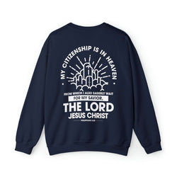 Image of Citizen of Heaven Line Design with Bible Verse Reference Sweatshirt - Joe Camilo Designs