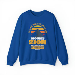 Image of Mount Zion Christian Sweatshirt with Mountain and Sun Gradient - Joe Camilo Designs