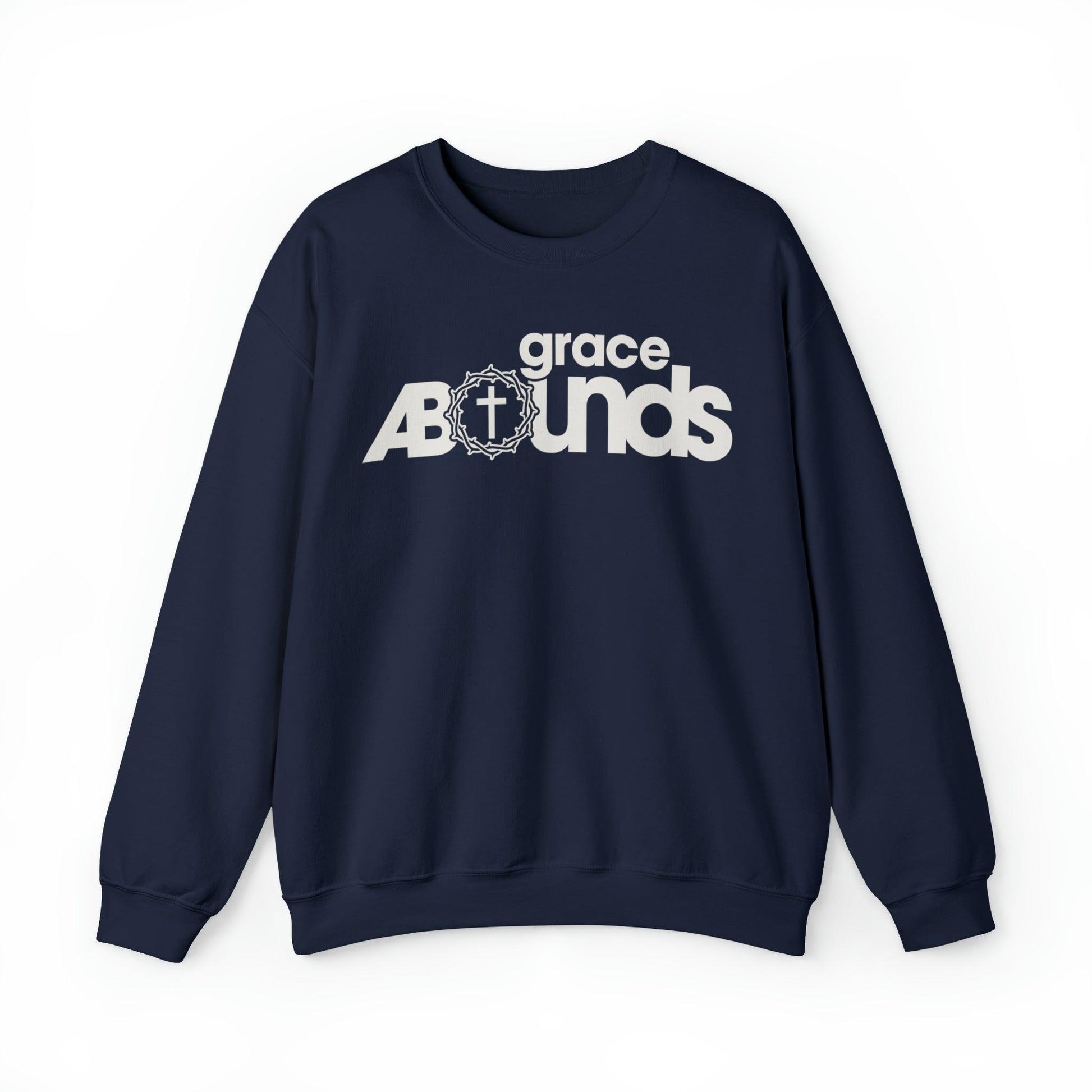 Grace Abounds Christian Sweatshirt with Crown of Thorns and Cross - Joe Camilo Designs