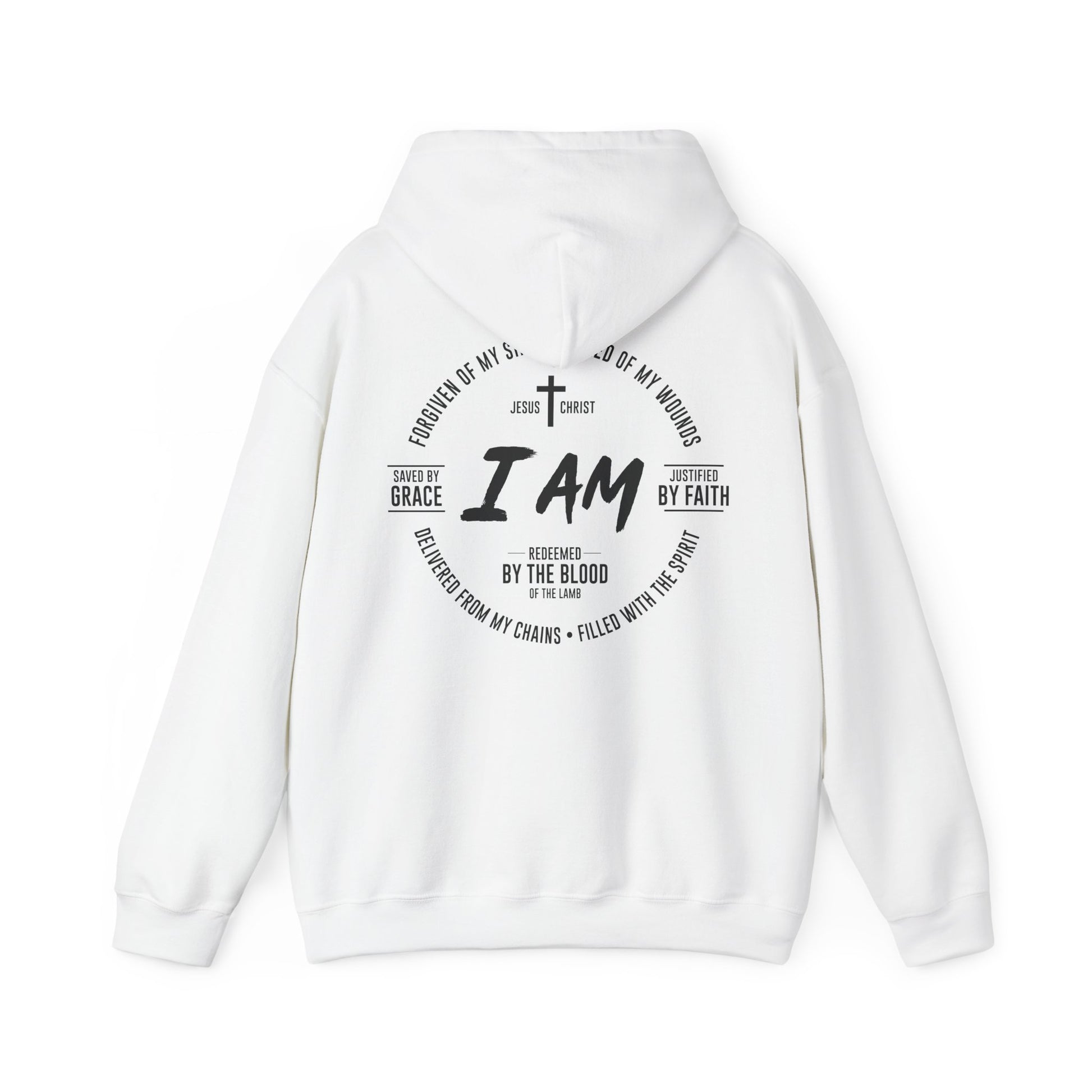 I am Redeemed by the Blood of the Lamb Round Design Hoodie.