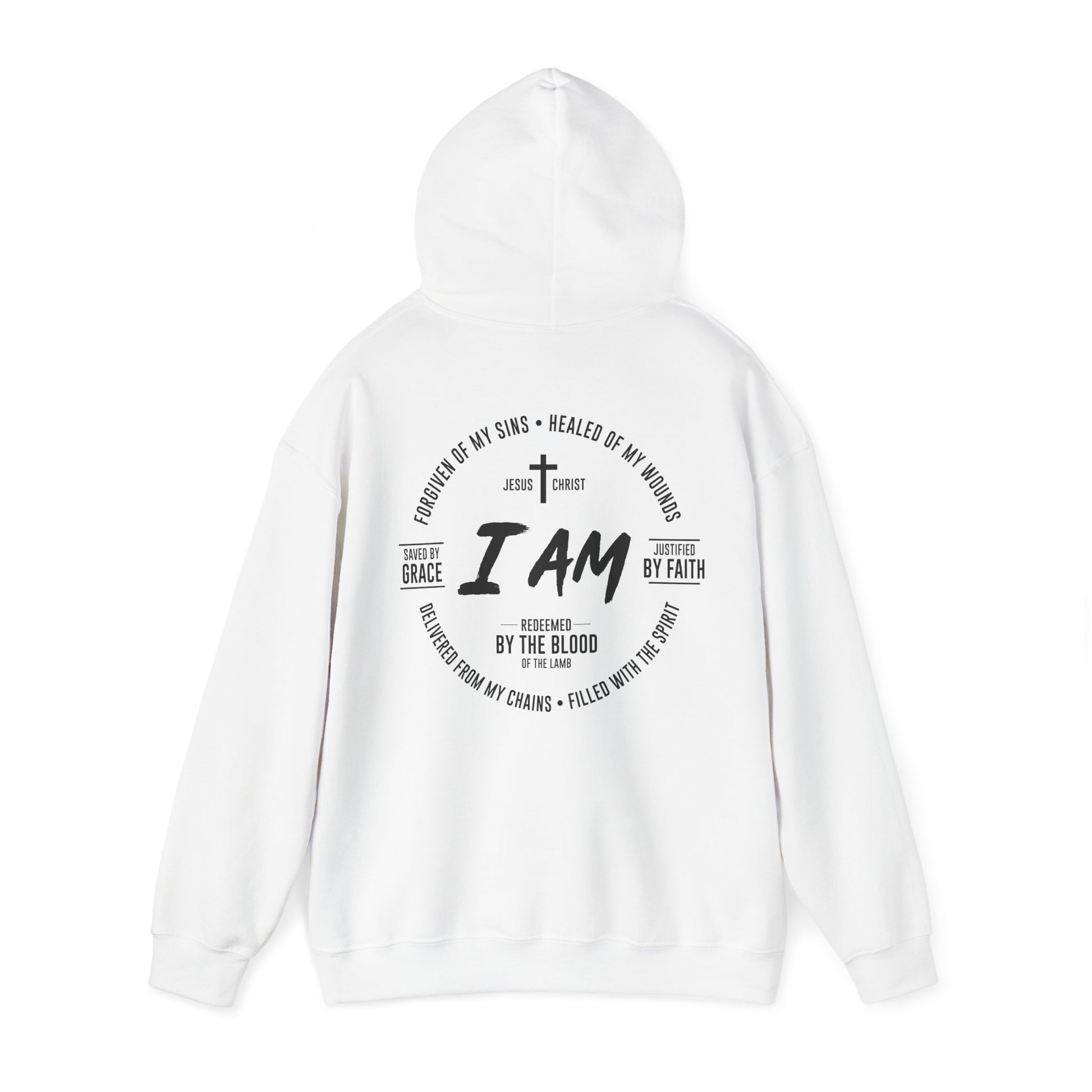 I am Redeemed by the Blood of the Lamb Round Design Hoodie.