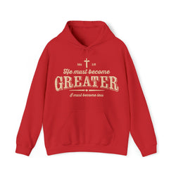 Image of He Must Become Greater Vintage Christian Hoodie - Joe Camilo Designs