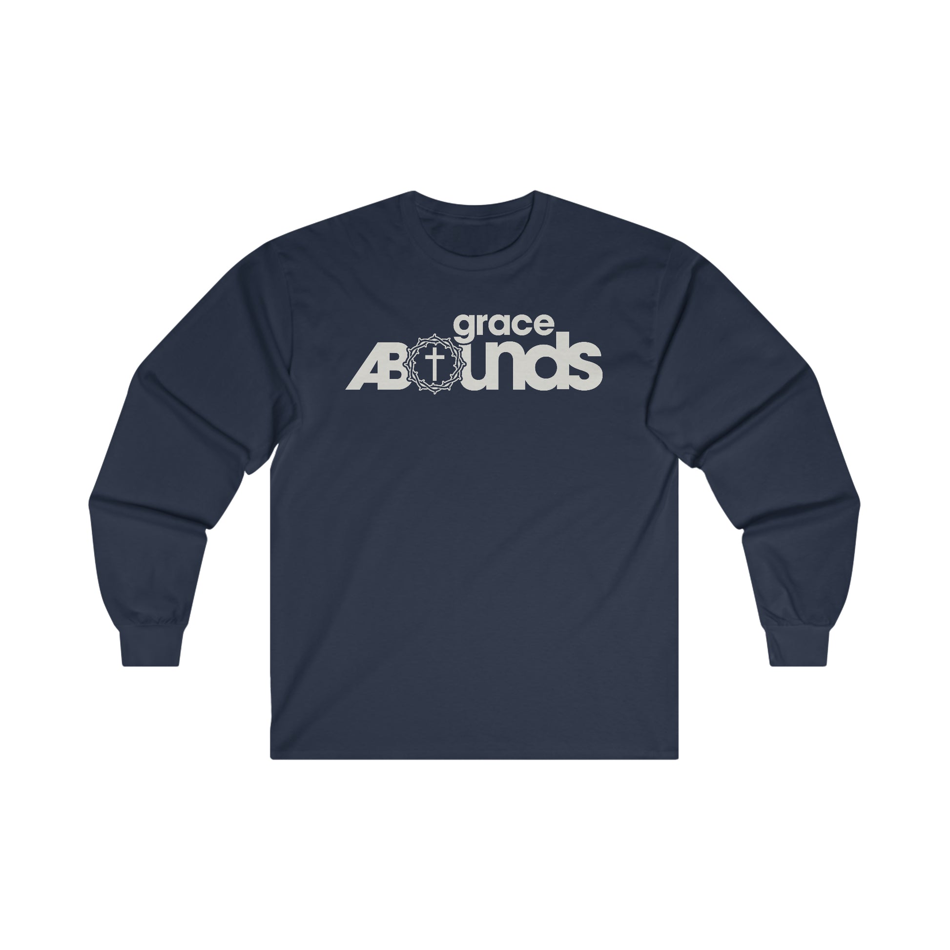 Grace Abounds Christian Long Sleeve Shirt with Crown of Thorns and Cross - Joe Camilo Designs