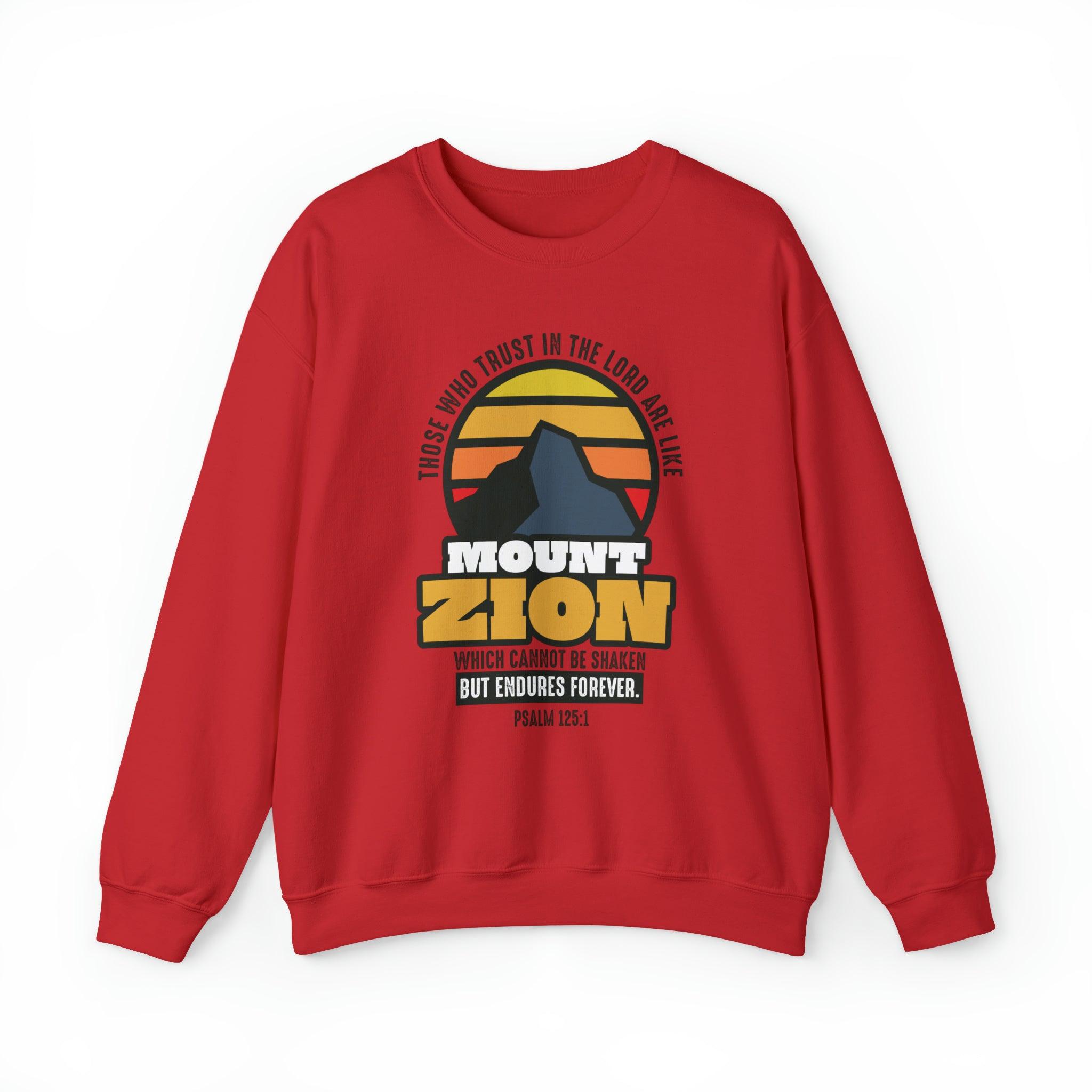 Mount Zion Christian Sweatshirt with Mountain and Sun Gradient - Joe Camilo Designs