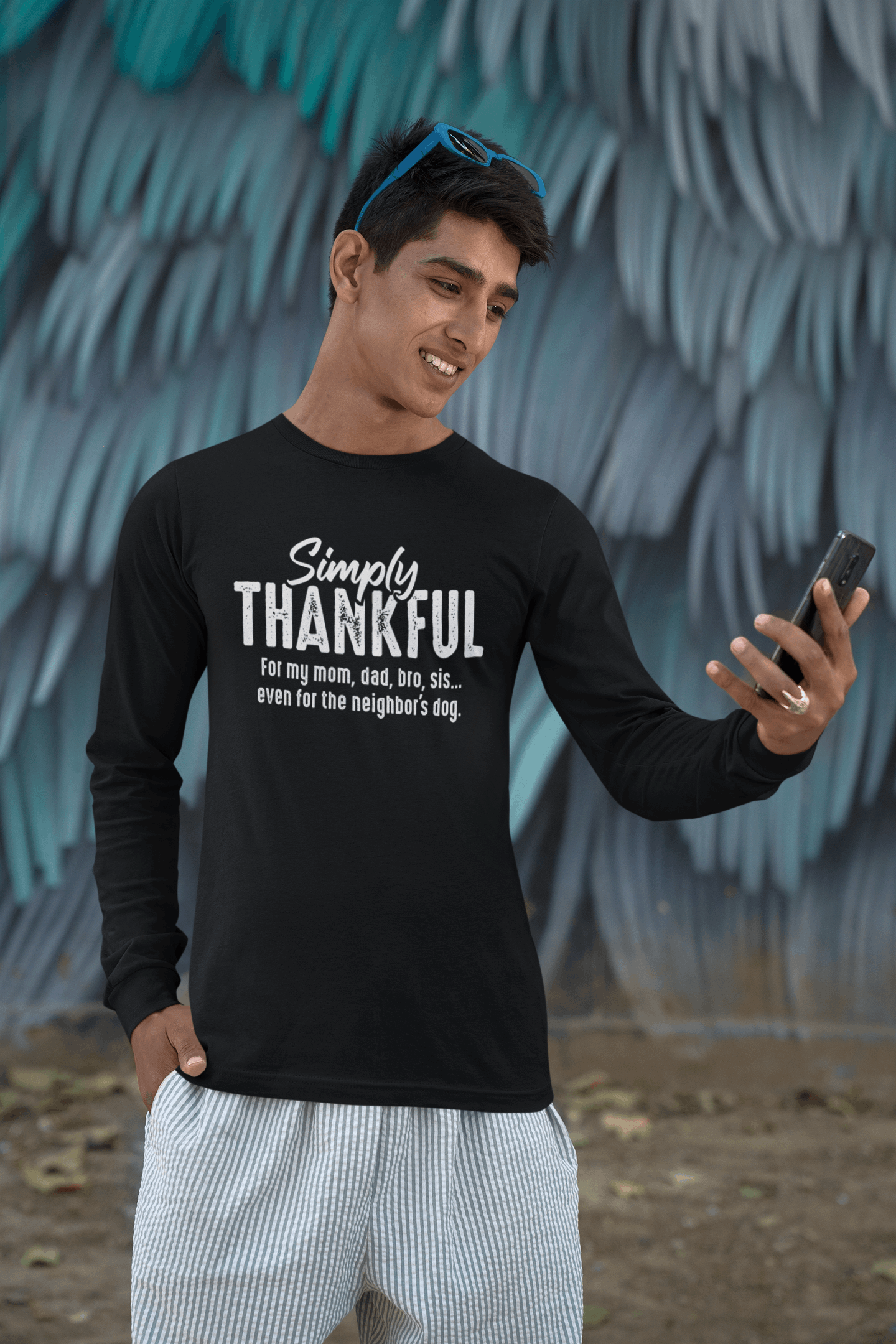 Simply Thankful Thanksgiving Long Sleeve Shirt - Joe Camilo Designs