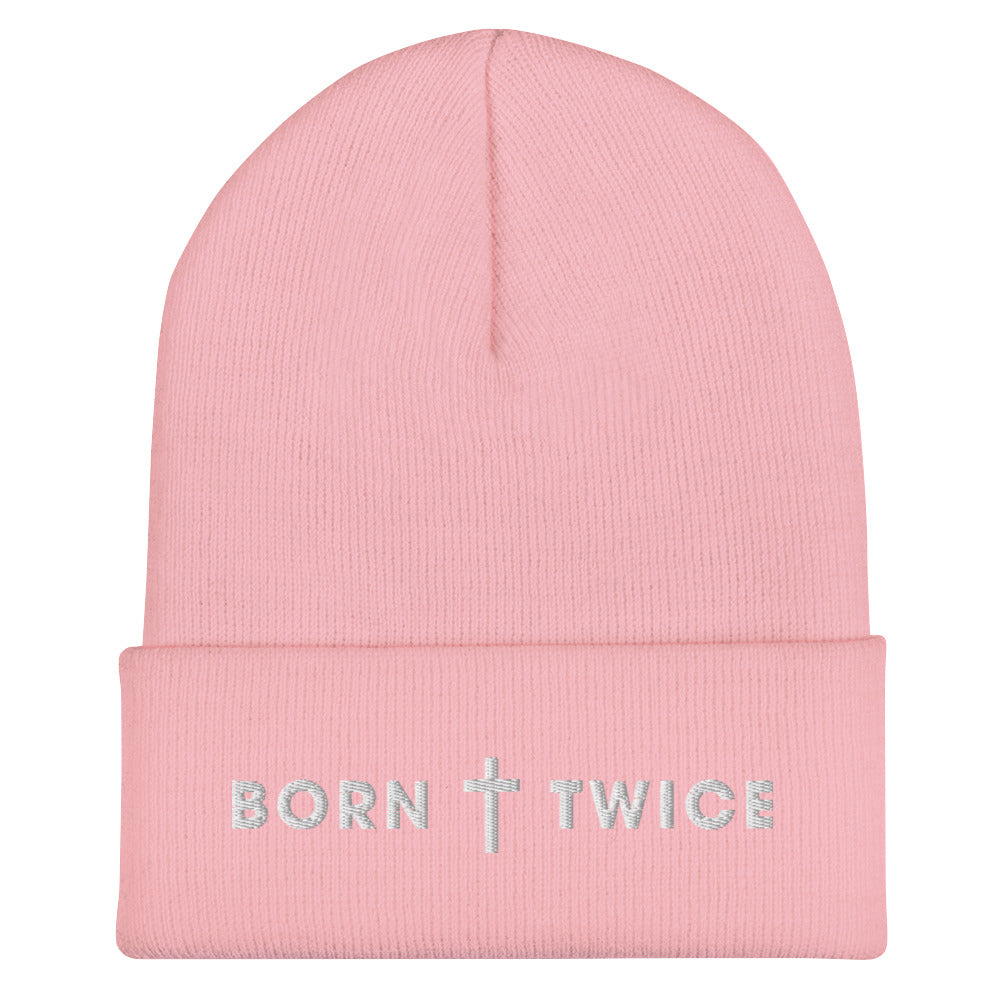 "Born Twice" Embroidered Cuffed Beanie