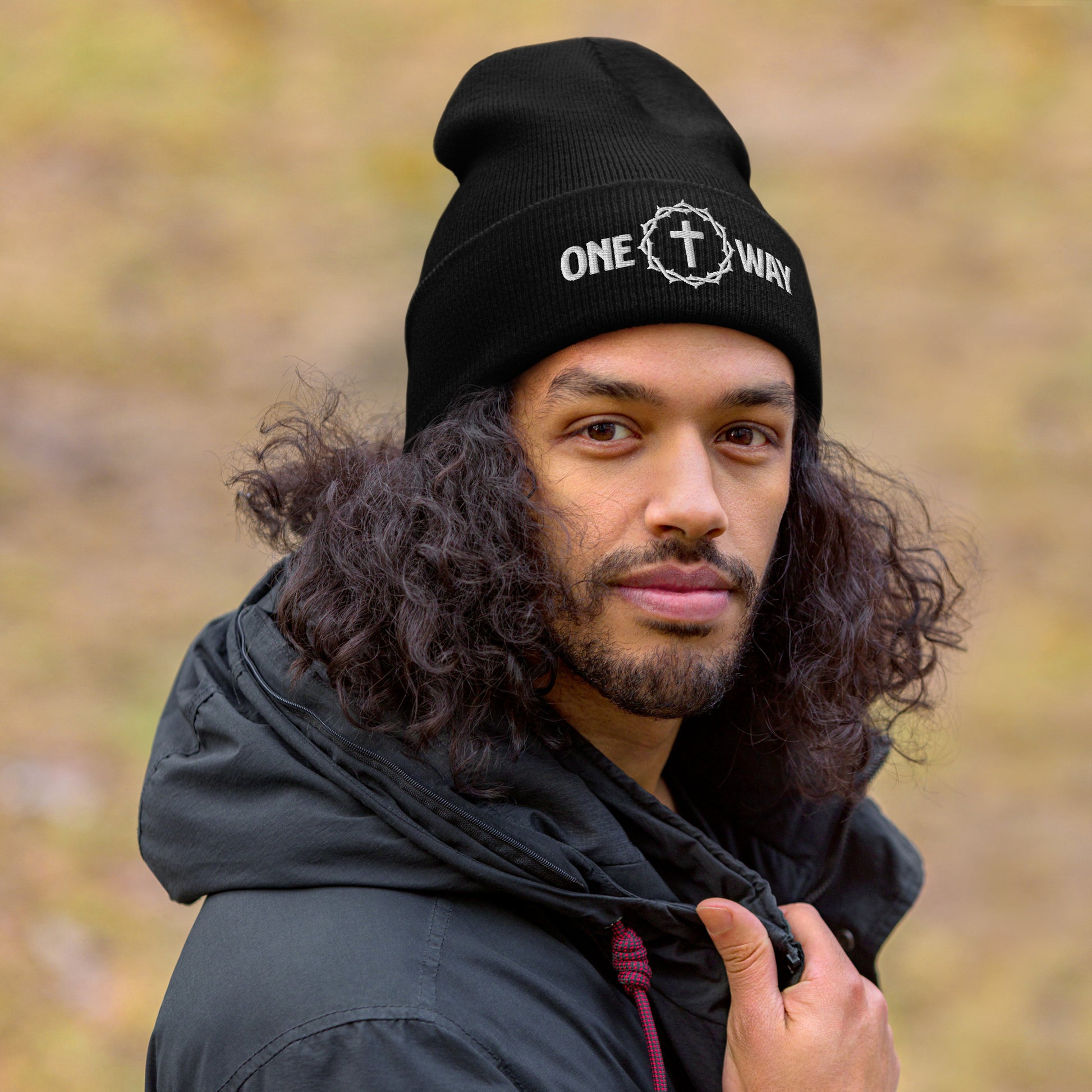 "One Way" Embroidered Cuffed Beanie