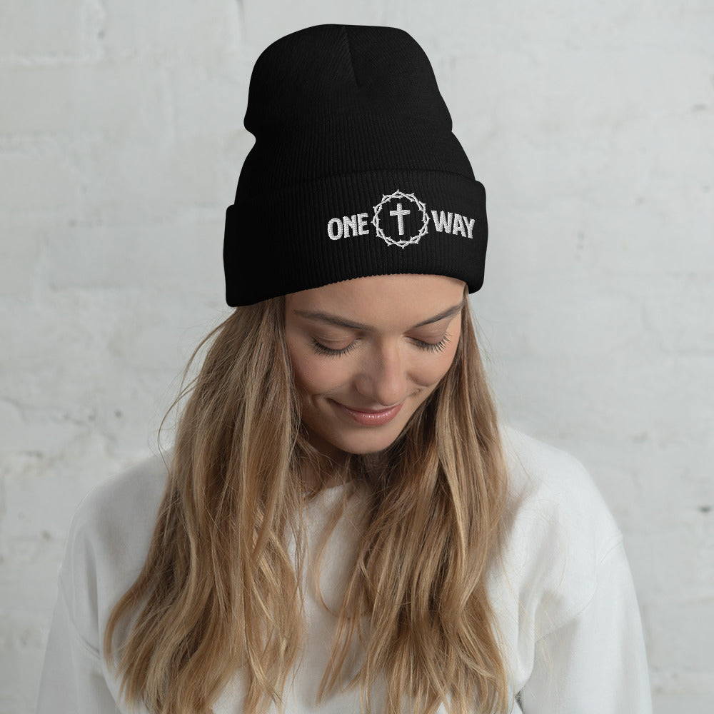 "One Way" Embroidered Cuffed Beanie