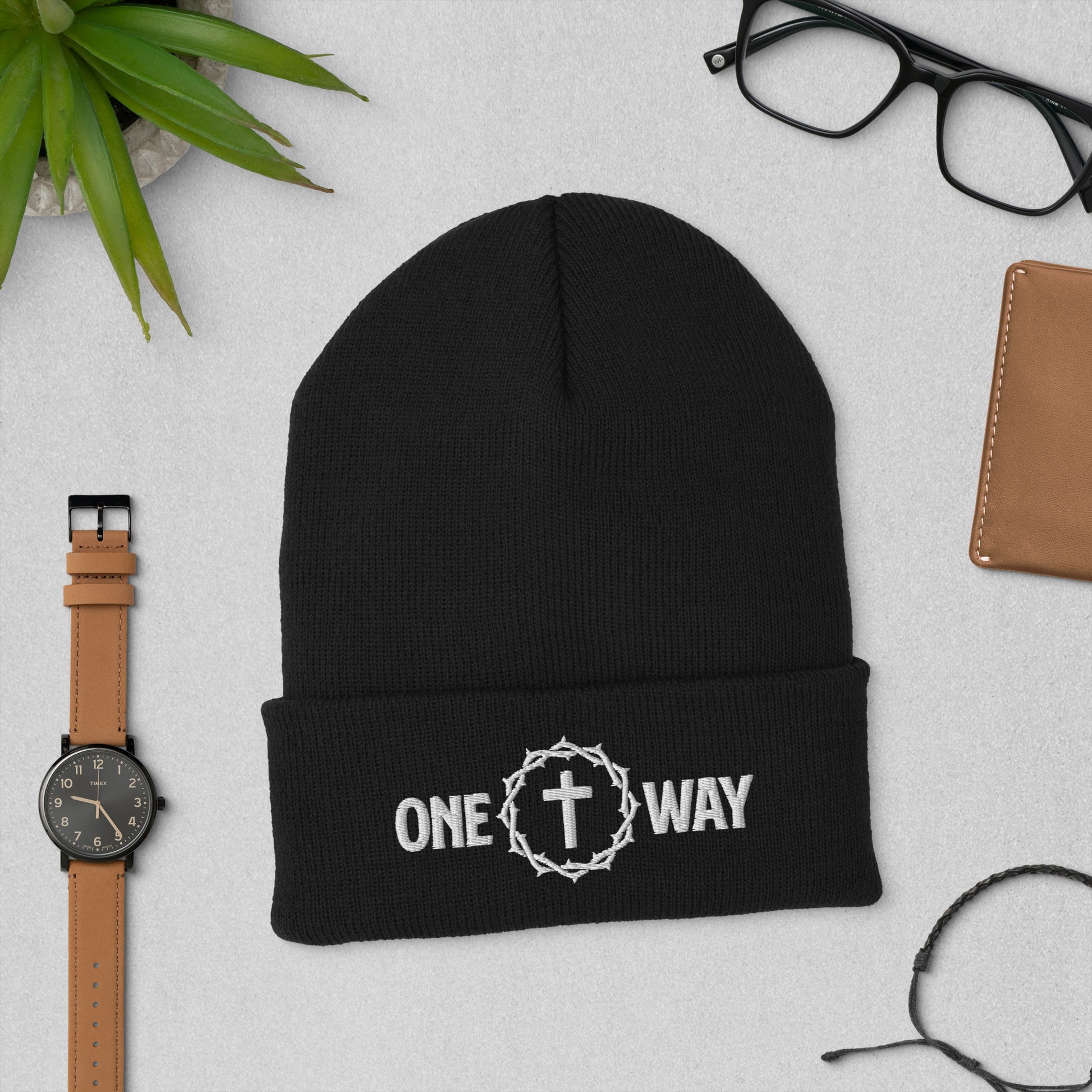 "One Way" Embroidered Cuffed Beanie