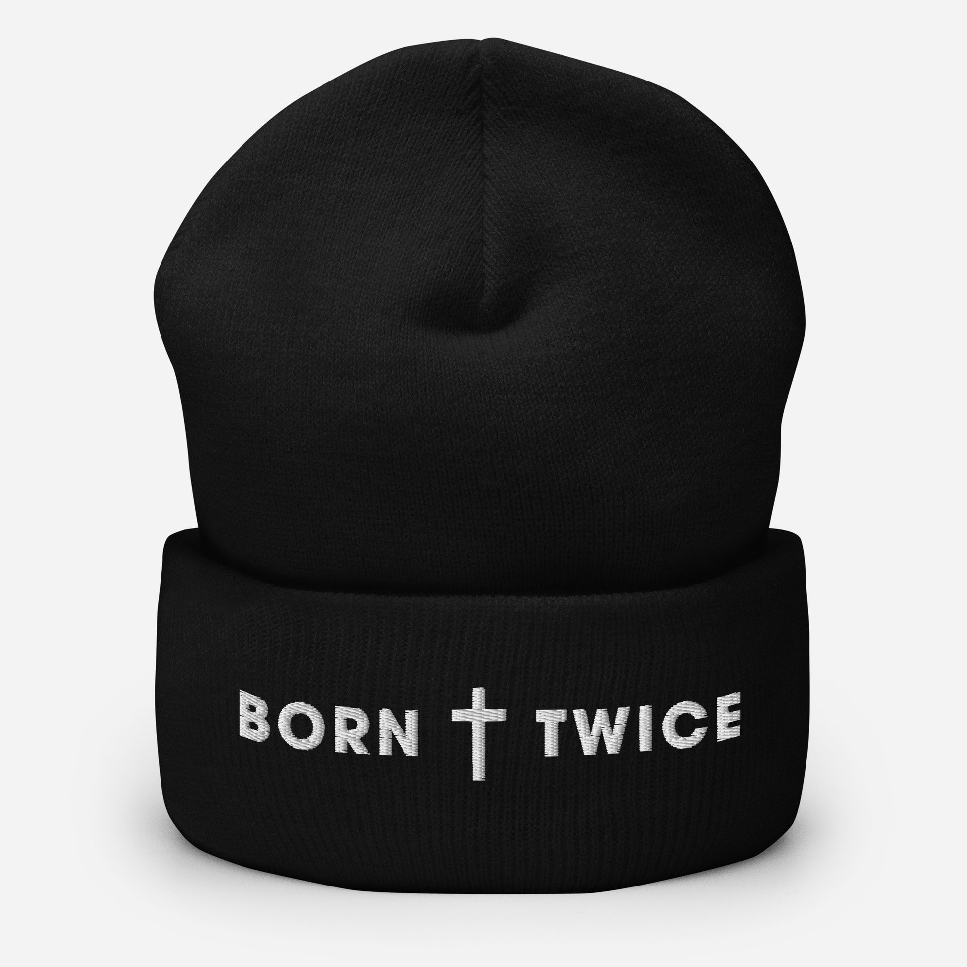 "Born Twice" Embroidered Cuffed Beanie