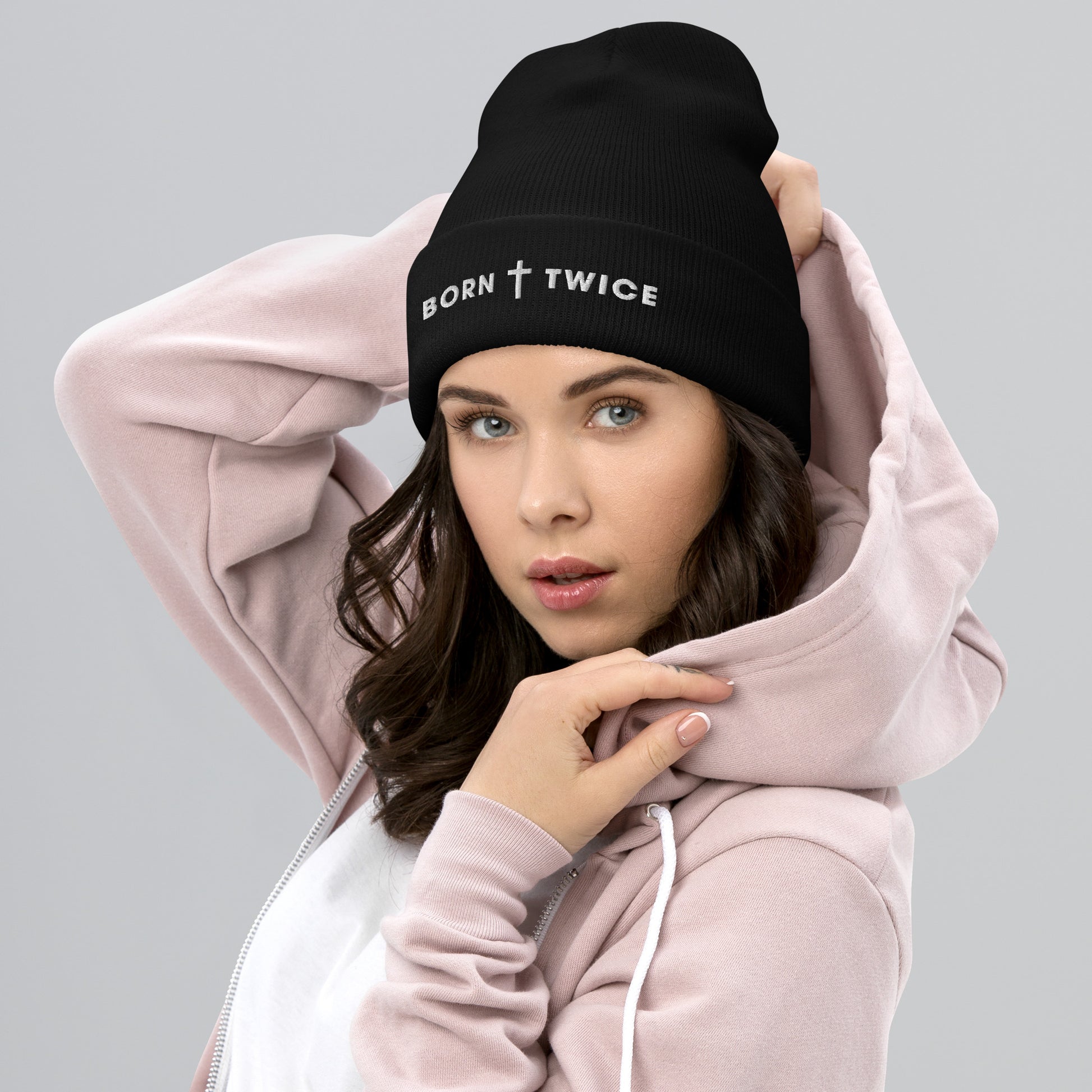 "Born Twice" Embroidered Cuffed Beanie