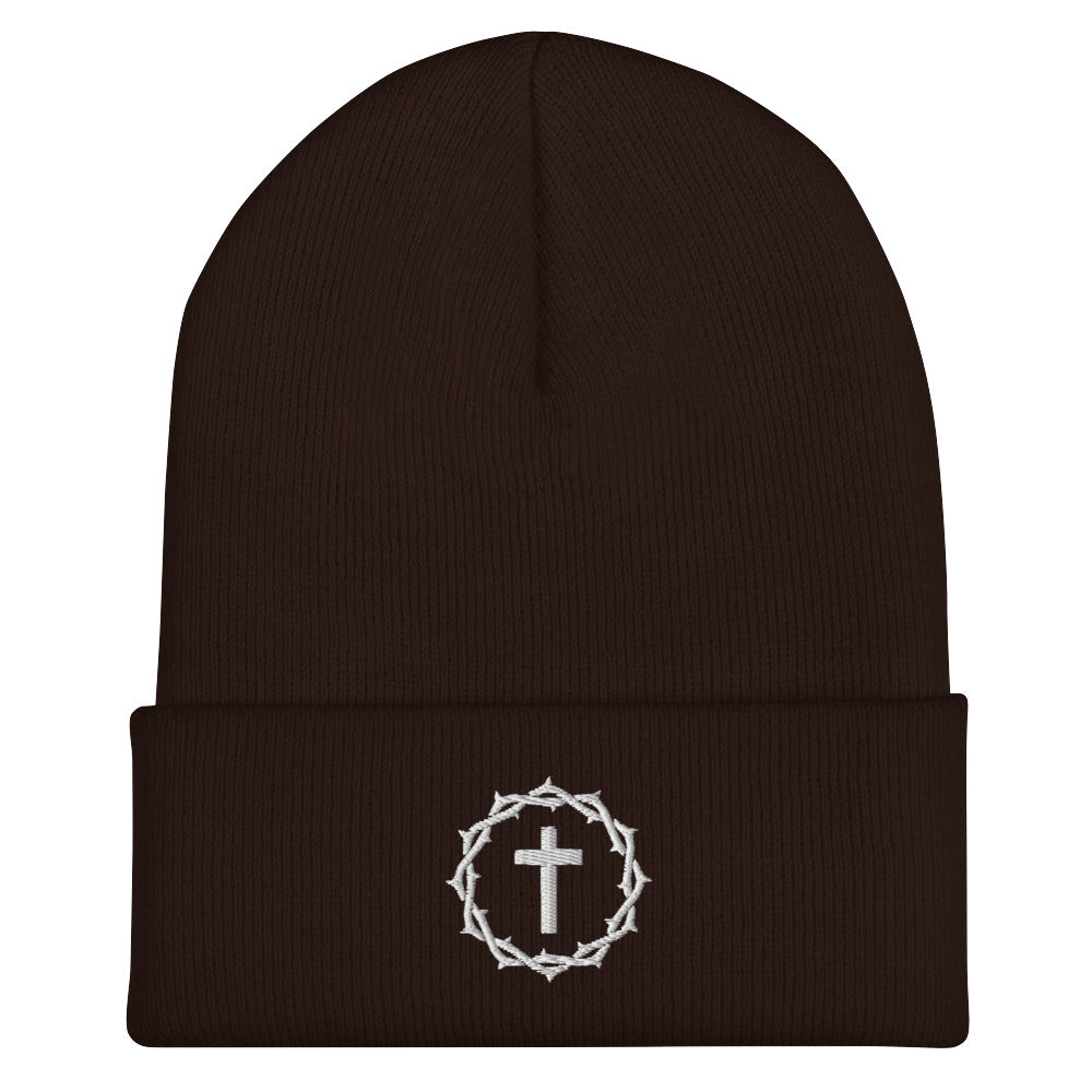 "Crown and Cross" Embroidered Cuffed Beanie