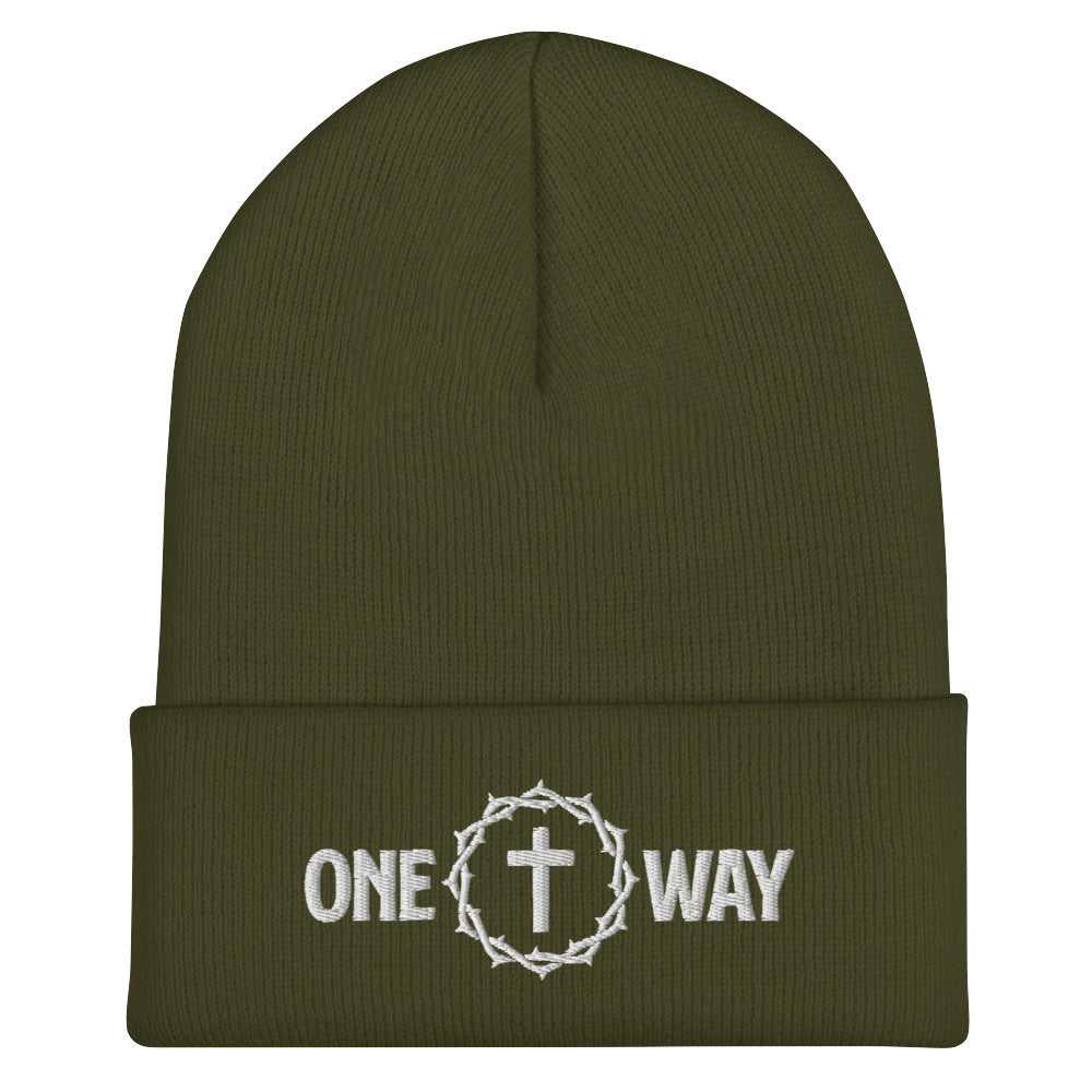 "One Way" Embroidered Cuffed Beanie