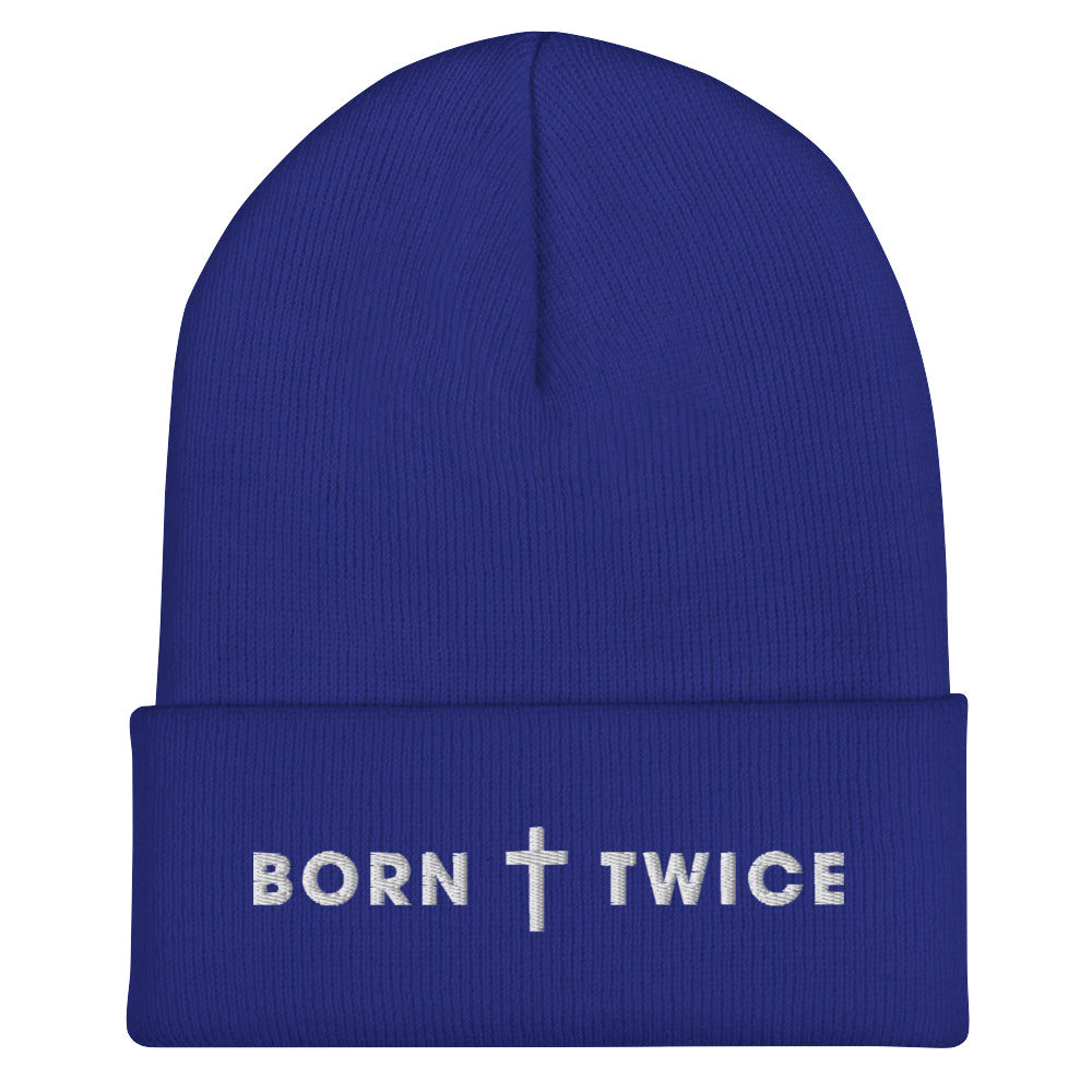 "Born Twice" Embroidered Cuffed Beanie