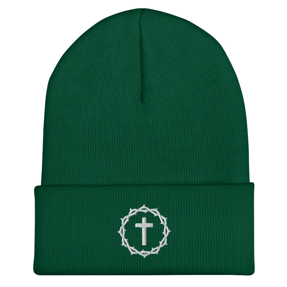 "Crown and Cross" Embroidered Cuffed Beanie