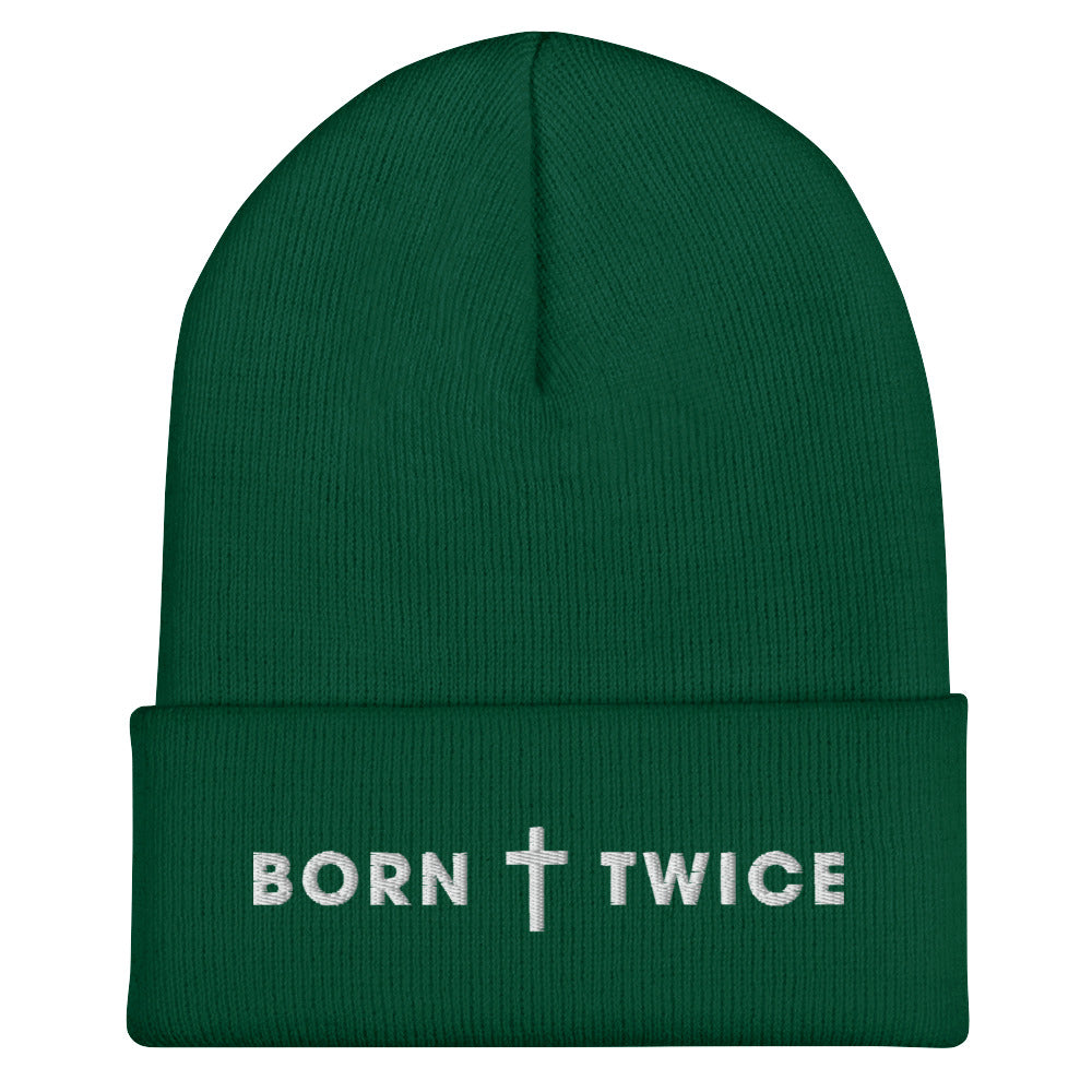 "Born Twice" Embroidered Cuffed Beanie