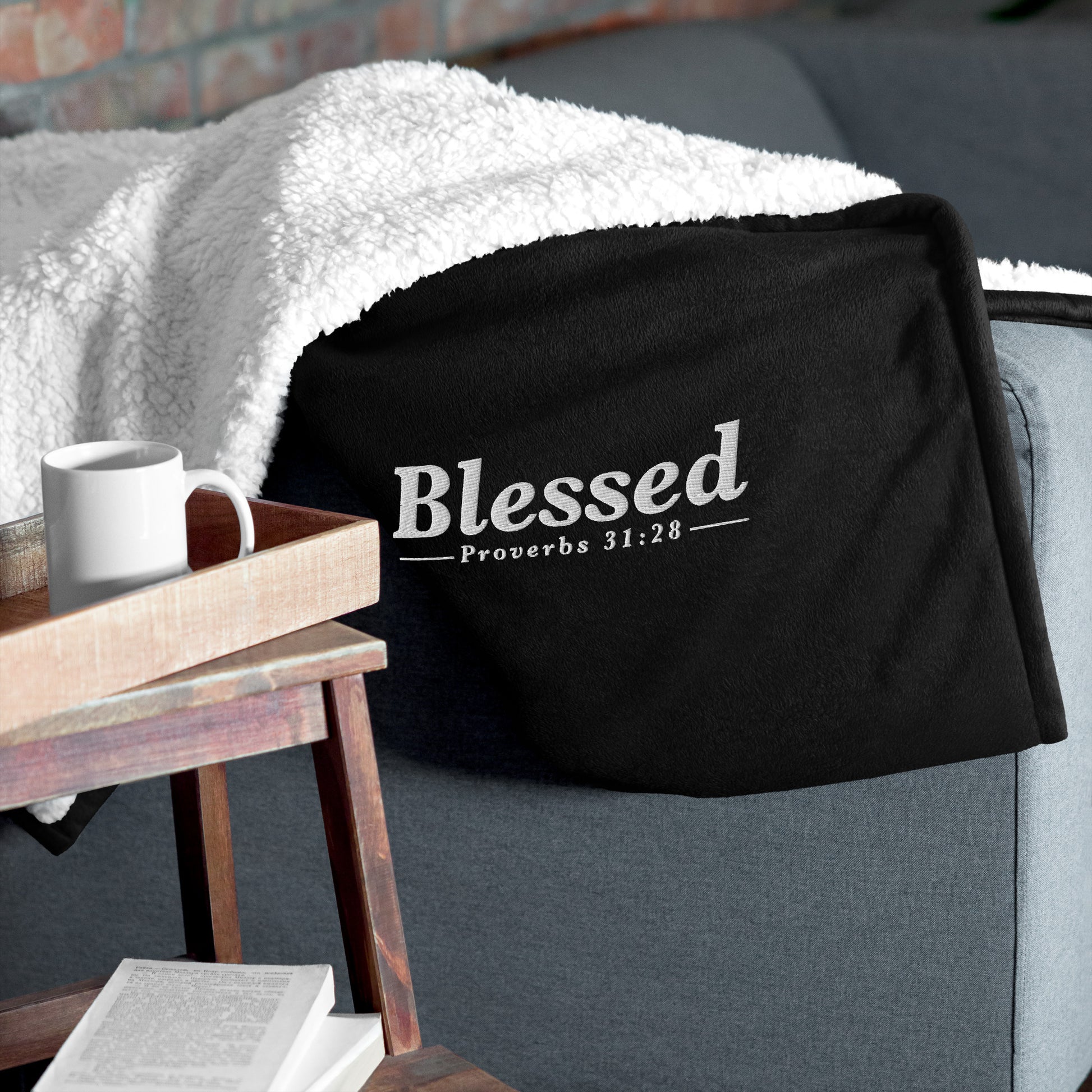 "Blessed" Premium Embroidered Sherpa Blanket