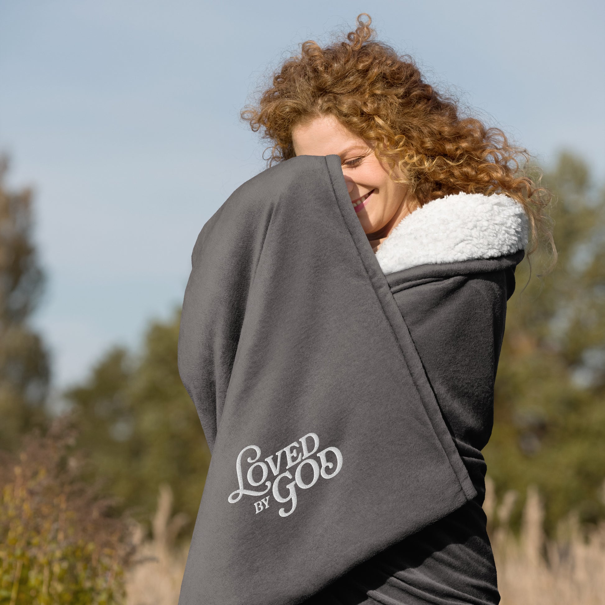 "Loved by God" Premium Embroidered Sherpa Blanket