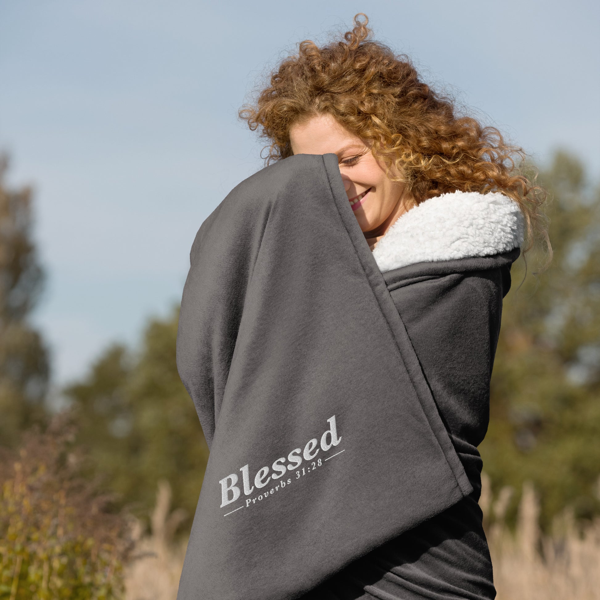 "Blessed" Premium Embroidered Sherpa Blanket