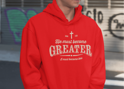 Image of He Must Become Greater Vintage Christian Hoodie - Joe Camilo Designs