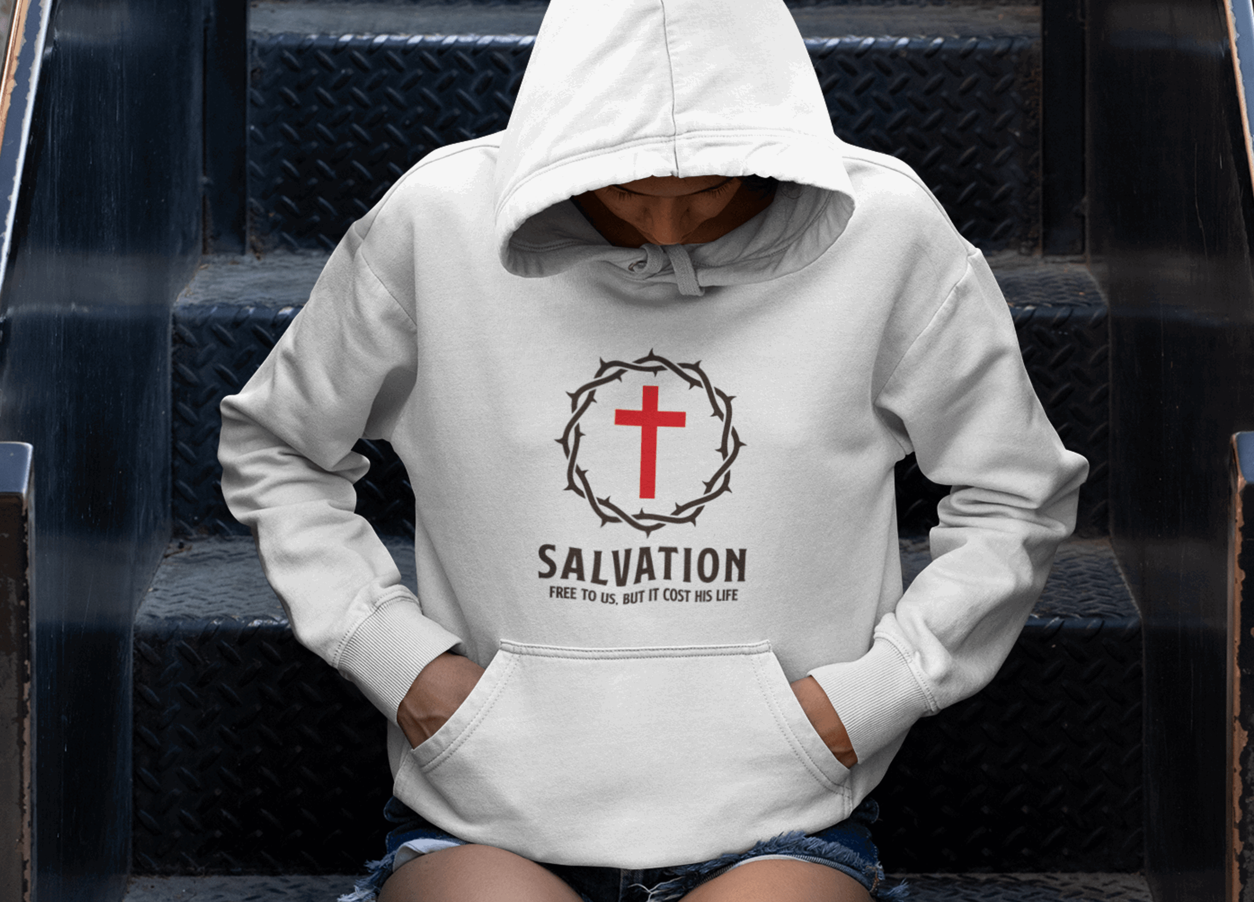 Salvation Christian Hoodie with Cross and Crown - Joe Camilo Designs