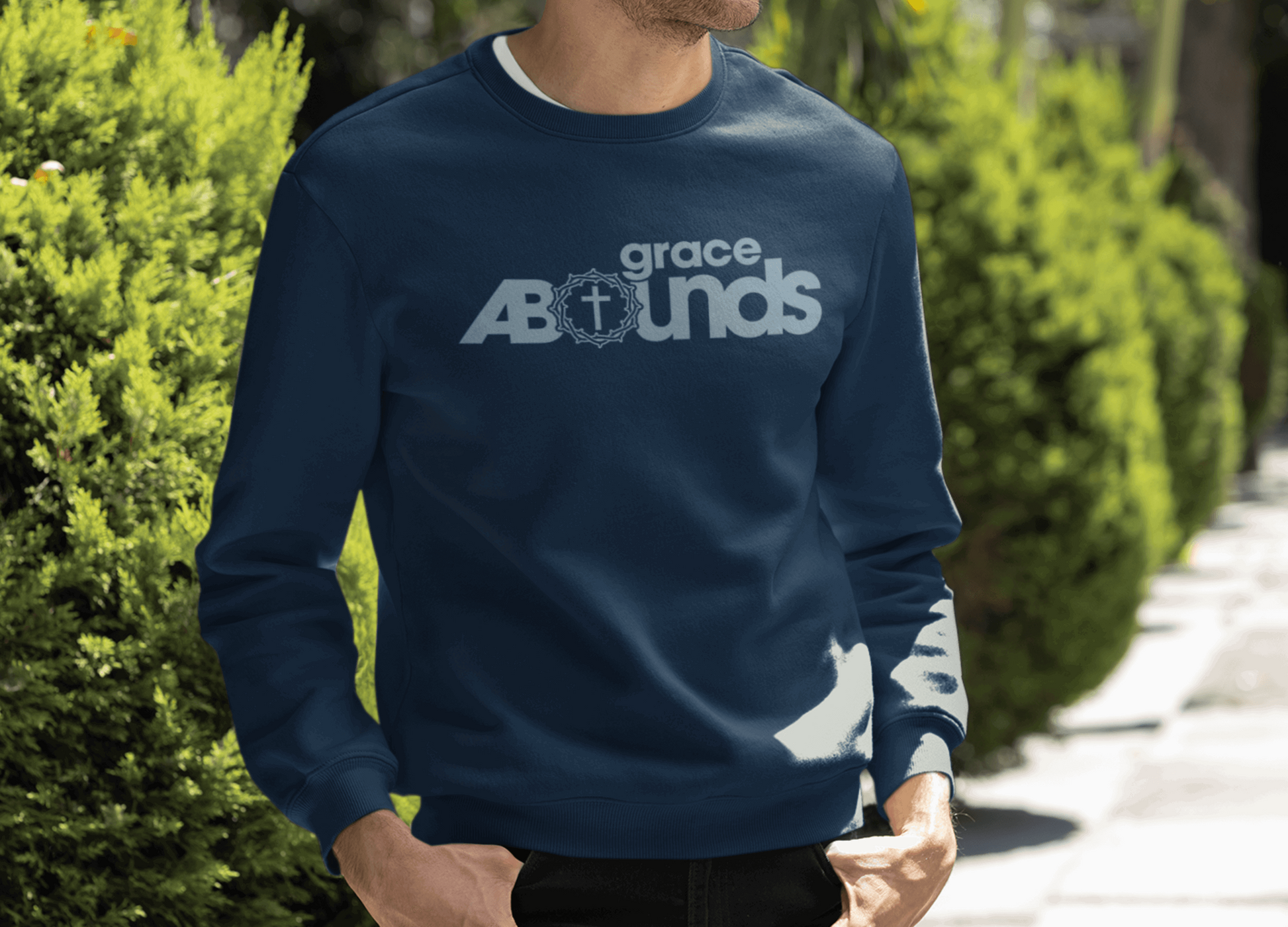 Grace Abounds Christian Sweatshirt with Crown of Thorns and Cross - Joe Camilo Designs