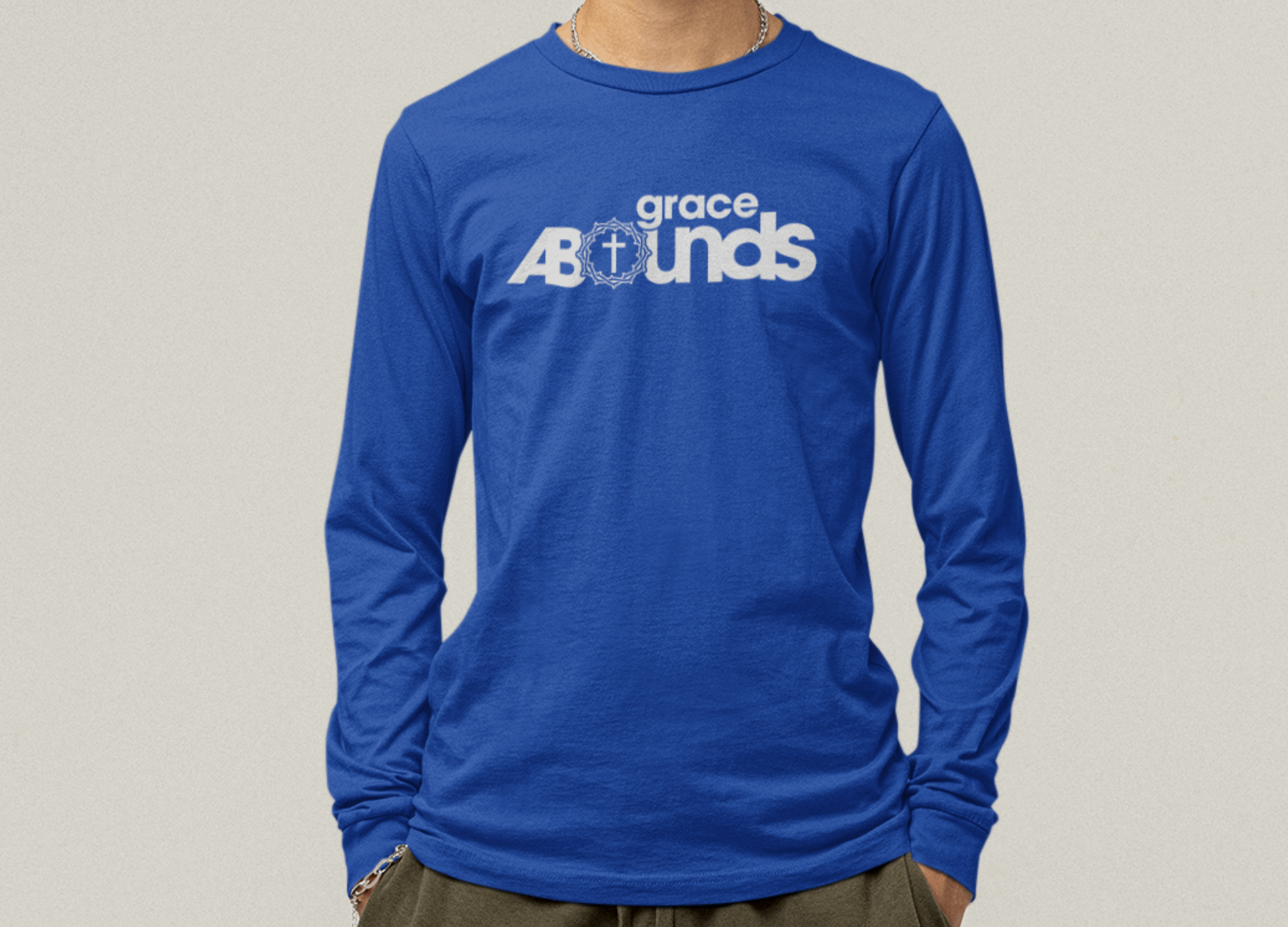 Grace Abounds Christian Long Sleeve Shirt with Crown of Thorns and Cross - Joe Camilo Designs