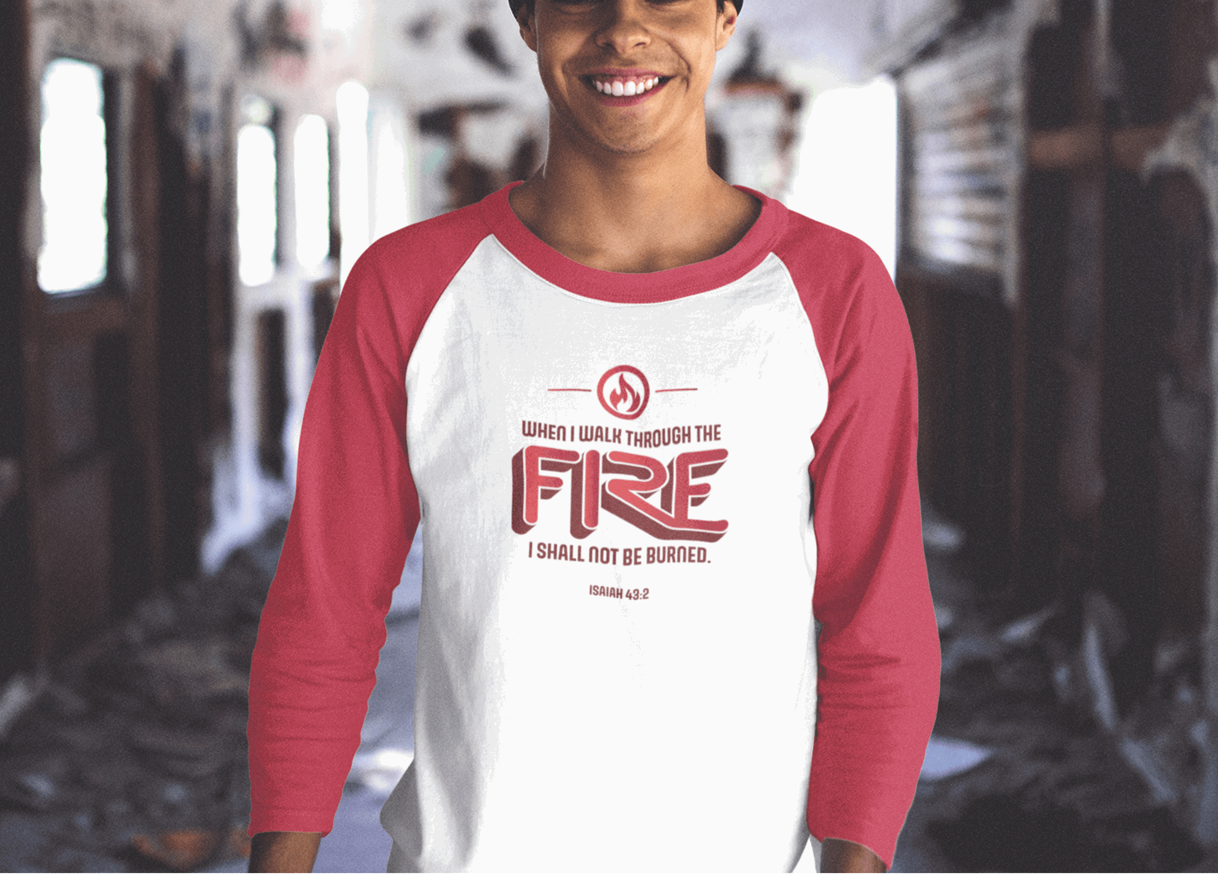 When I Walk Through the Fire Christian Shirt with Fire Icon - Joe Camilo Designs