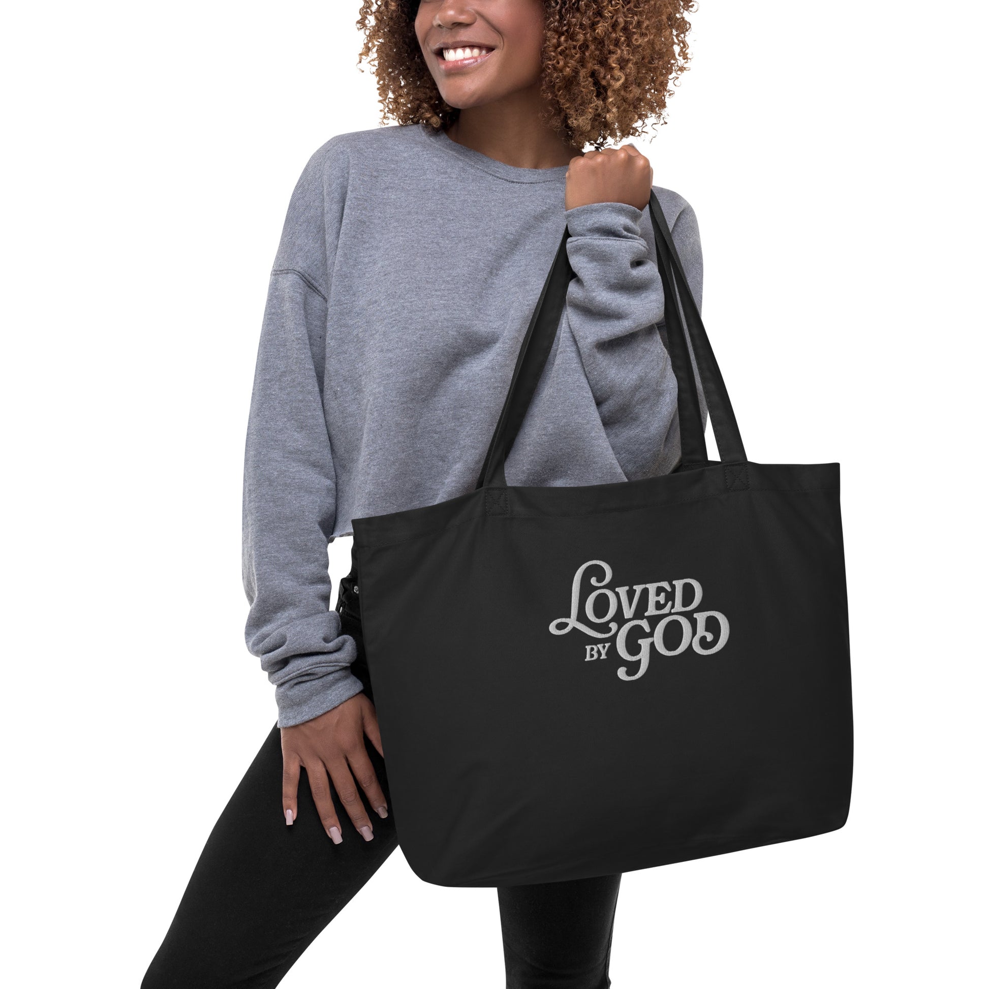 "Loved by God" Embroidered Large Organic Tote Bag