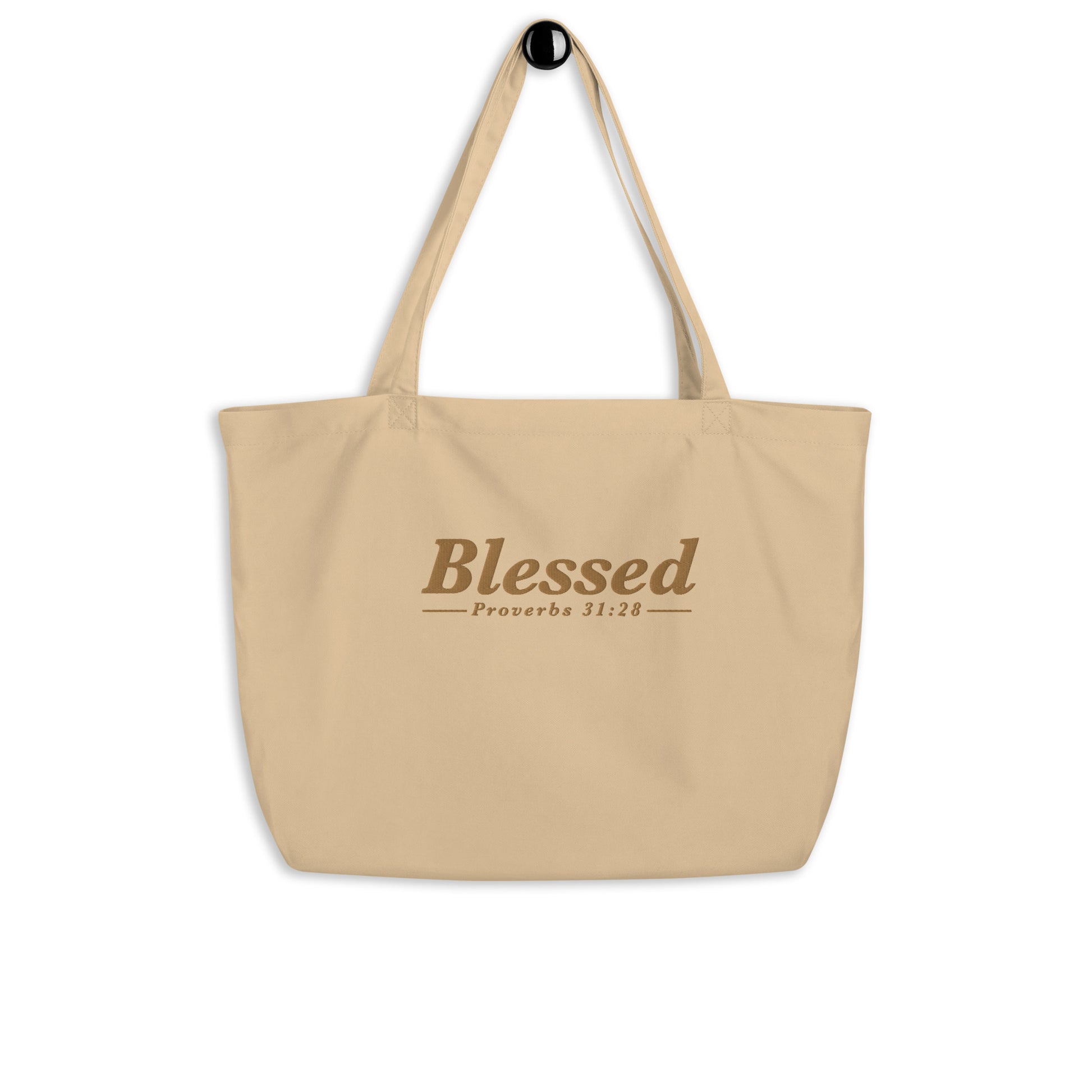 "Blessed" Embroidered Large Organic Tote Bag