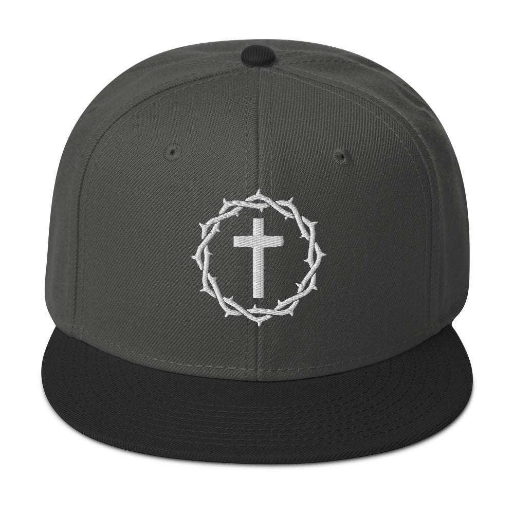 Crown and Cross Embroidered Snapback Hat