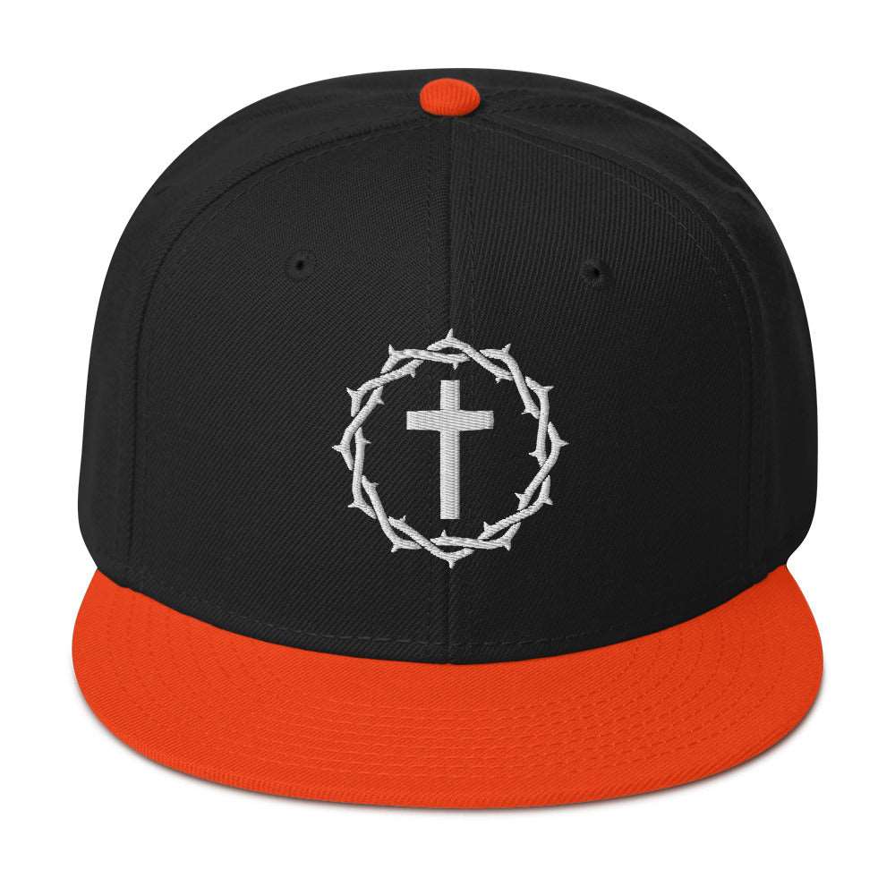 Crown and Cross Embroidered Snapback Hat