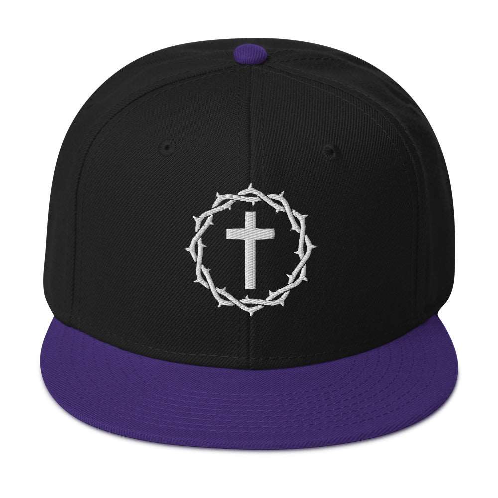 Crown and Cross Embroidered Snapback Hat